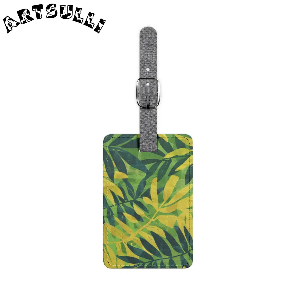 Leaf Pattern Luggage Tag with Gray Canvas Strap, Artsulli - Art is Long, Life is Short, Accessories, Size, One size, Shape, Rectangle, , , 26827568072208564668