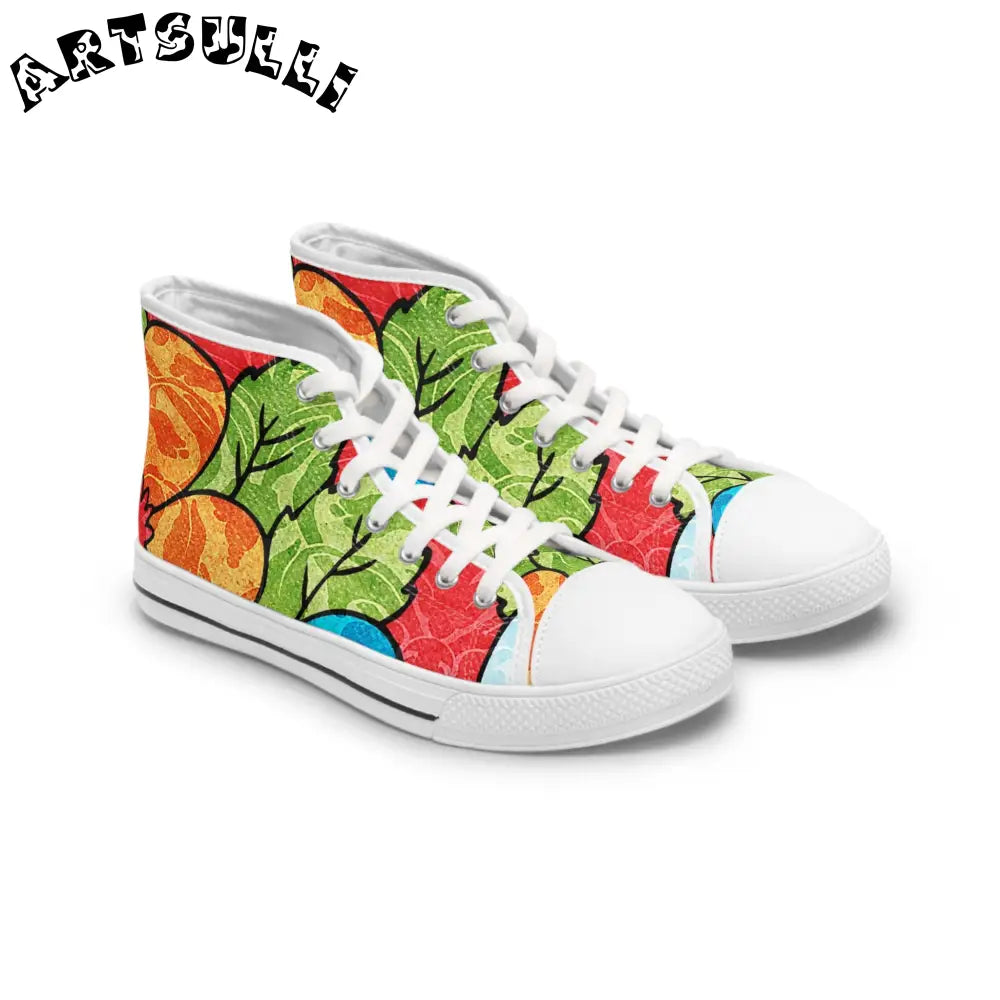 JAKKOUTTHEBXX Leaf Print Womens High Top Breathable Polyester Canvas Sneakers 2025