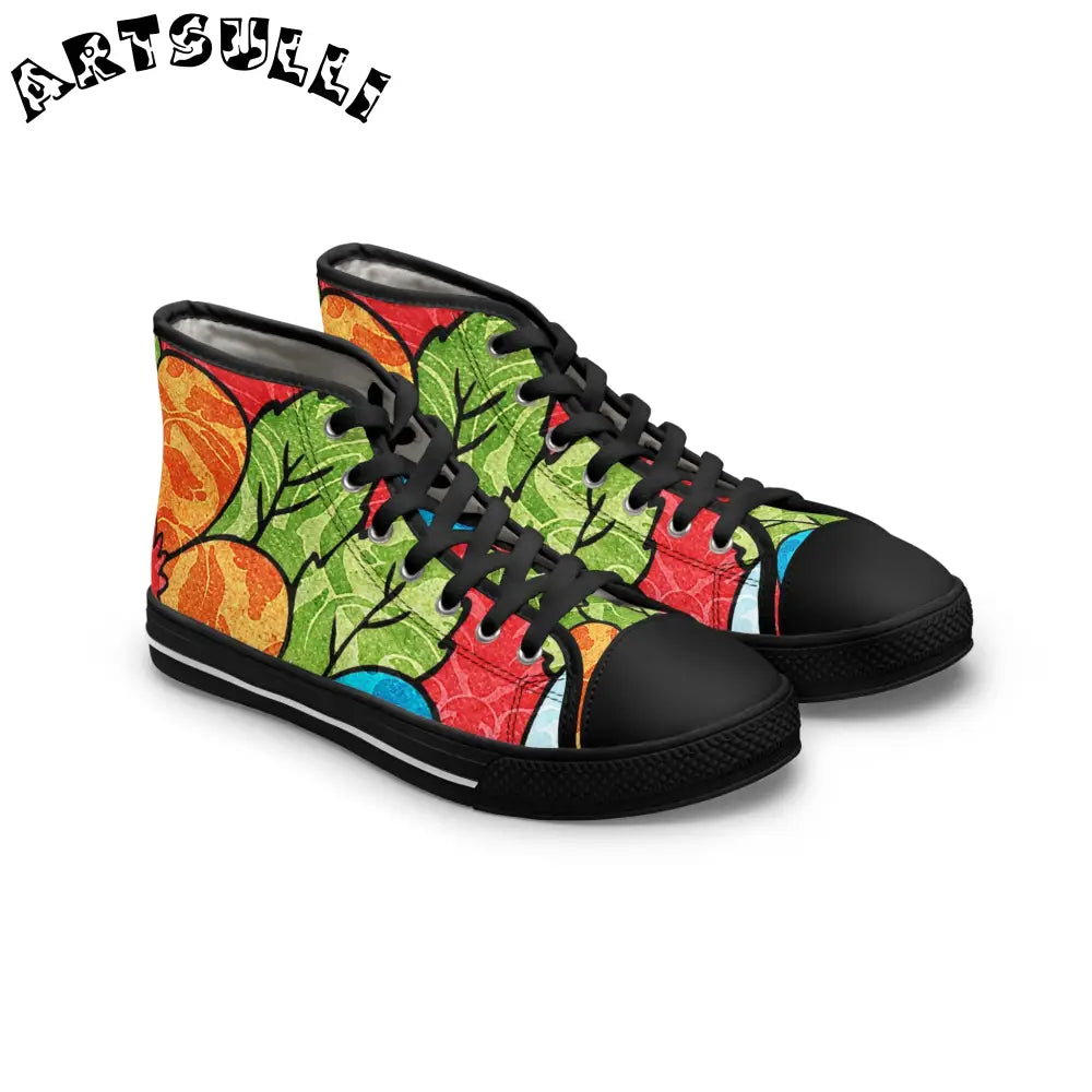 JAKKOUTTHEBXX Leaf Print Womens High Top Breathable Polyester Canvas Sneakers 2025