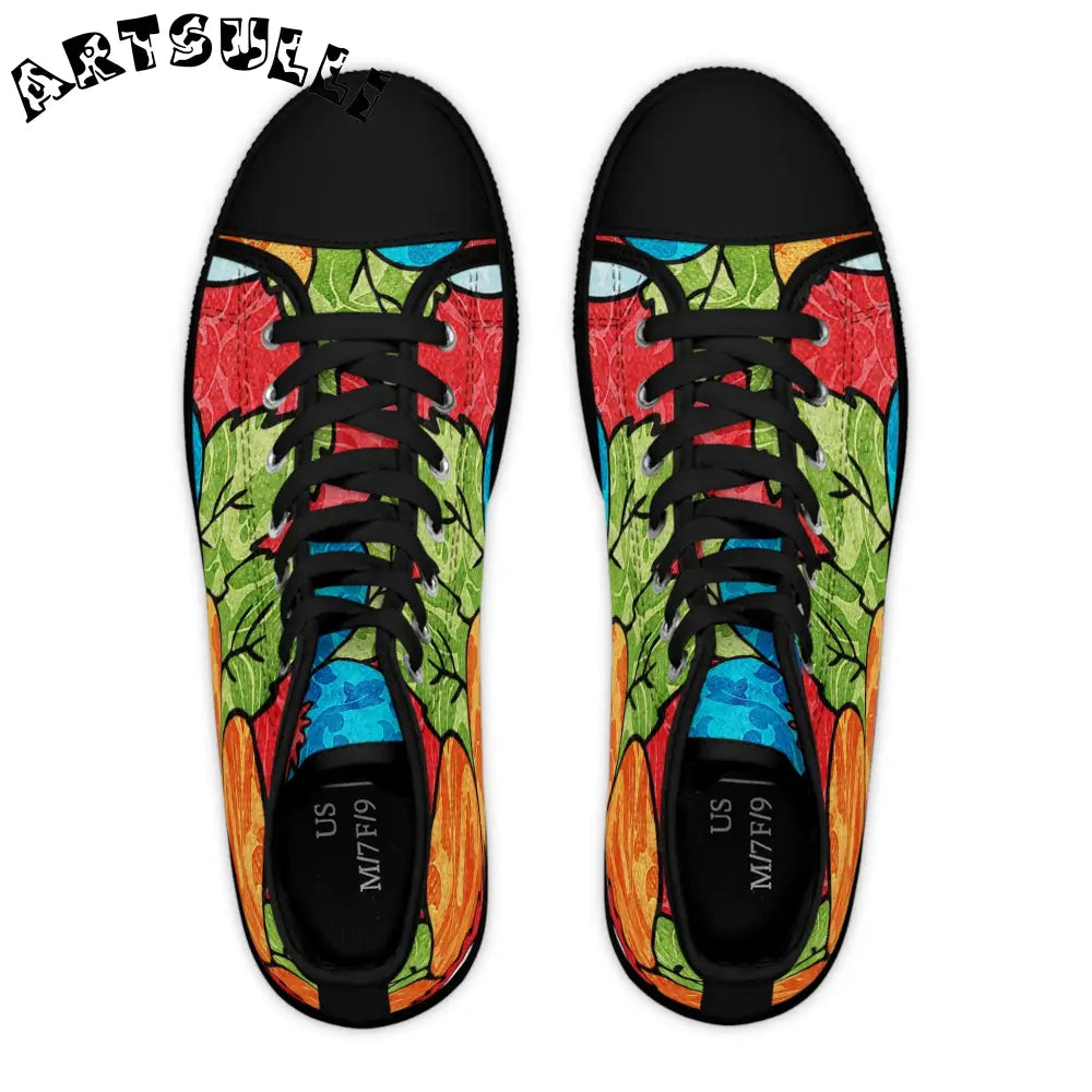 Leaf Print Womens High Top Breathable Polyester Canvas Sneakers, Artsulli - Art is Long, Life is Short, Shoes, , , , , , , 