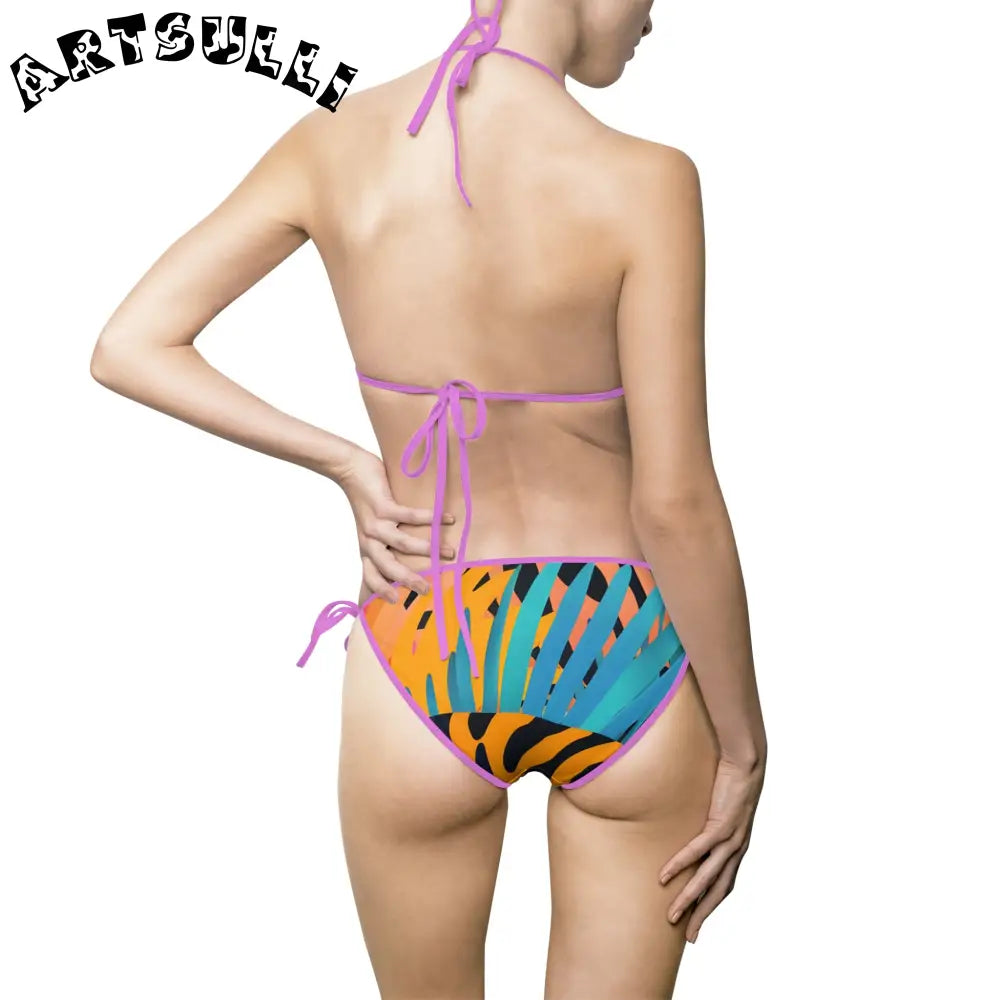 Leaves x Tiger Orange Bikini Swimsuit, Artsulli - Art is Long, Life is Short, All Over Prints, , , , , , , 