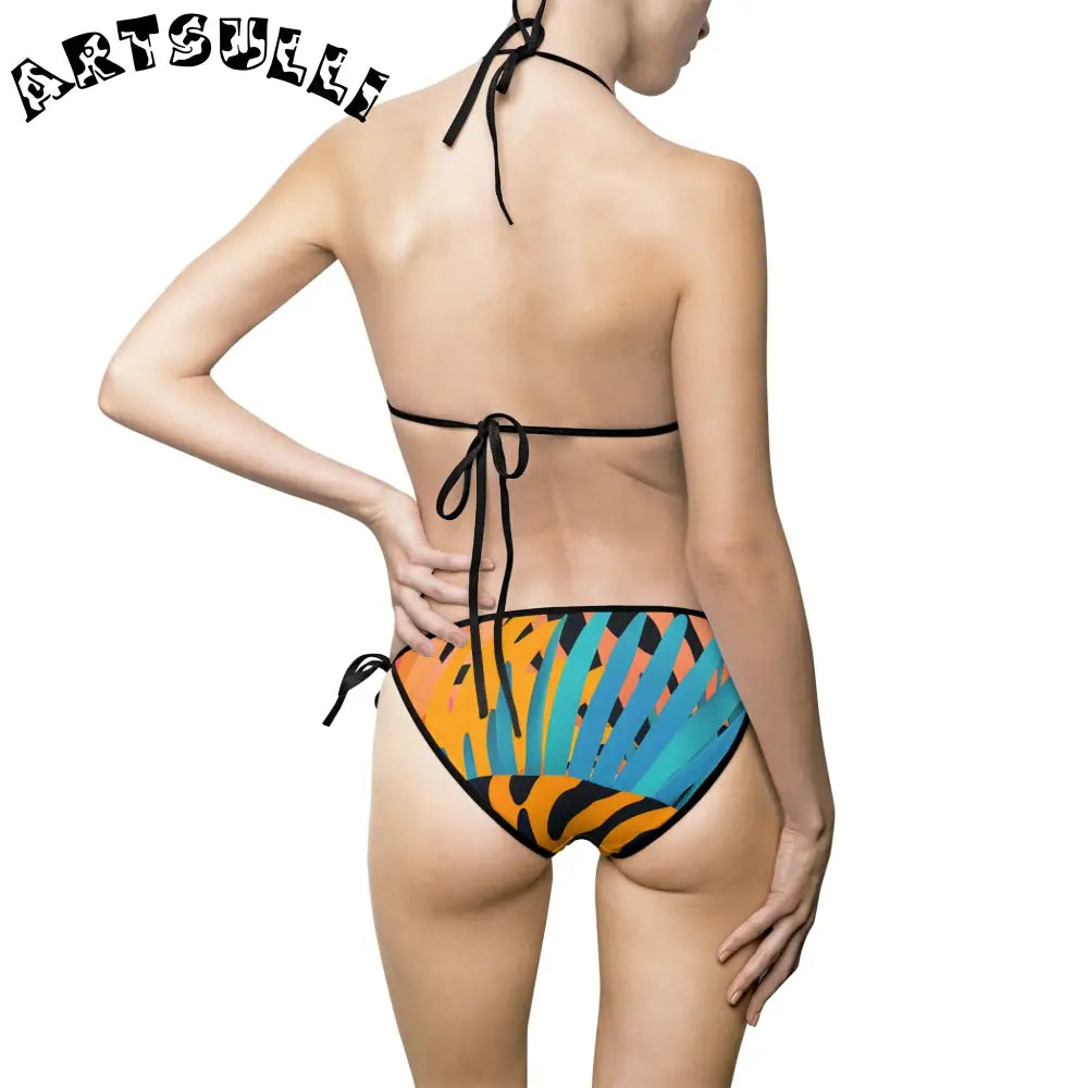 Leaves x Tiger Orange Bikini Swimsuit, Artsulli - Art is Long, Life is Short, All Over Prints, , , , , , , 