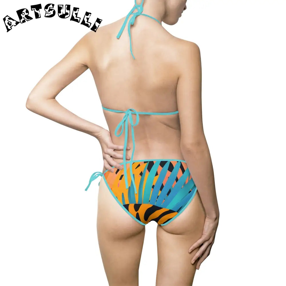 Leaves x Tiger Orange Bikini Swimsuit, Artsulli - Art is Long, Life is Short, All Over Prints, , , , , , , 