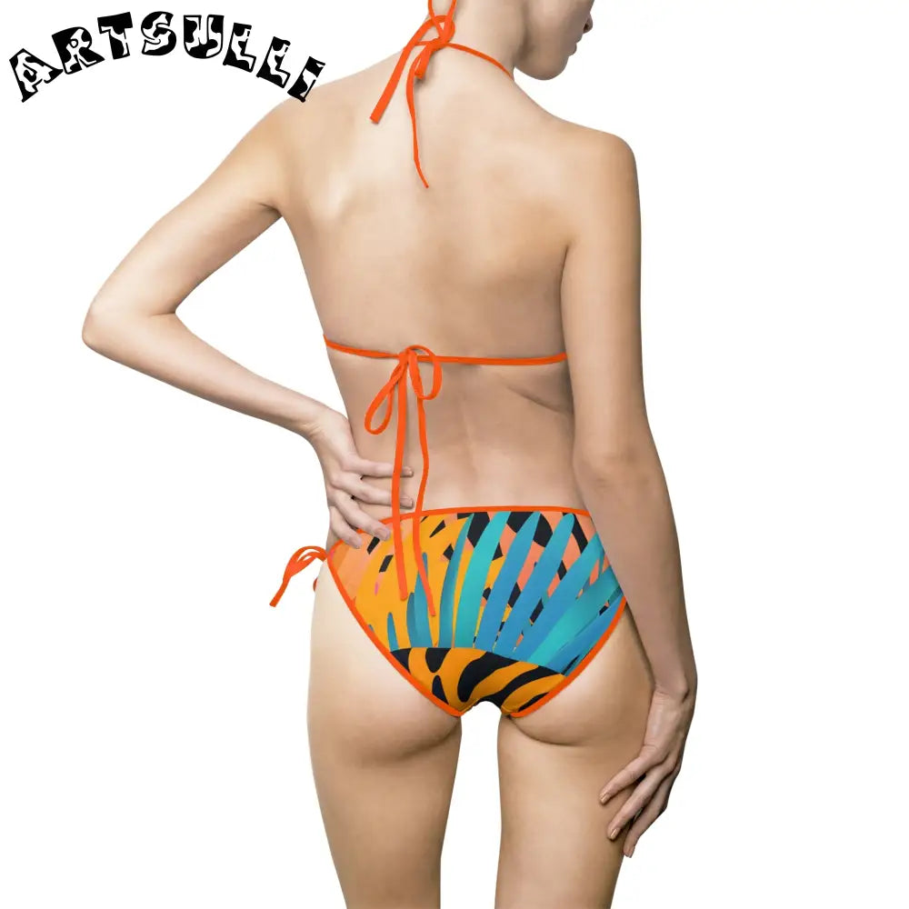 Leaves x Tiger Orange Bikini Swimsuit, Artsulli - Art is Long, Life is Short, All Over Prints, , , , , , , 
