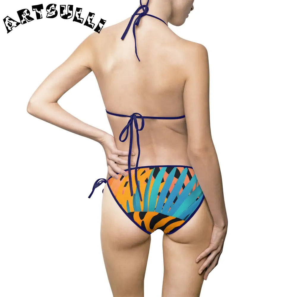 Leaves x Tiger Orange Bikini Swimsuit, Artsulli - Art is Long, Life is Short, All Over Prints, , , , , , , 