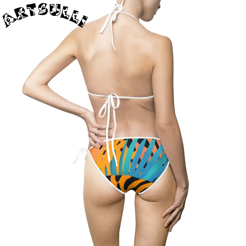 Leaves x Tiger Orange Bikini Swimsuit, Artsulli - Art is Long, Life is Short, All Over Prints, , , , , , , 