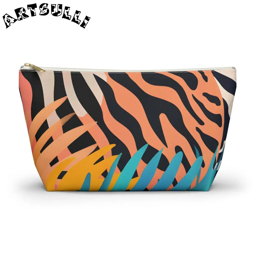 Leaves x Zebra T-Bottom Pouch, Artsulli - Art is Long, Life is Short, Bags, Size, Large, Color, White zipper, , , 87335869813071