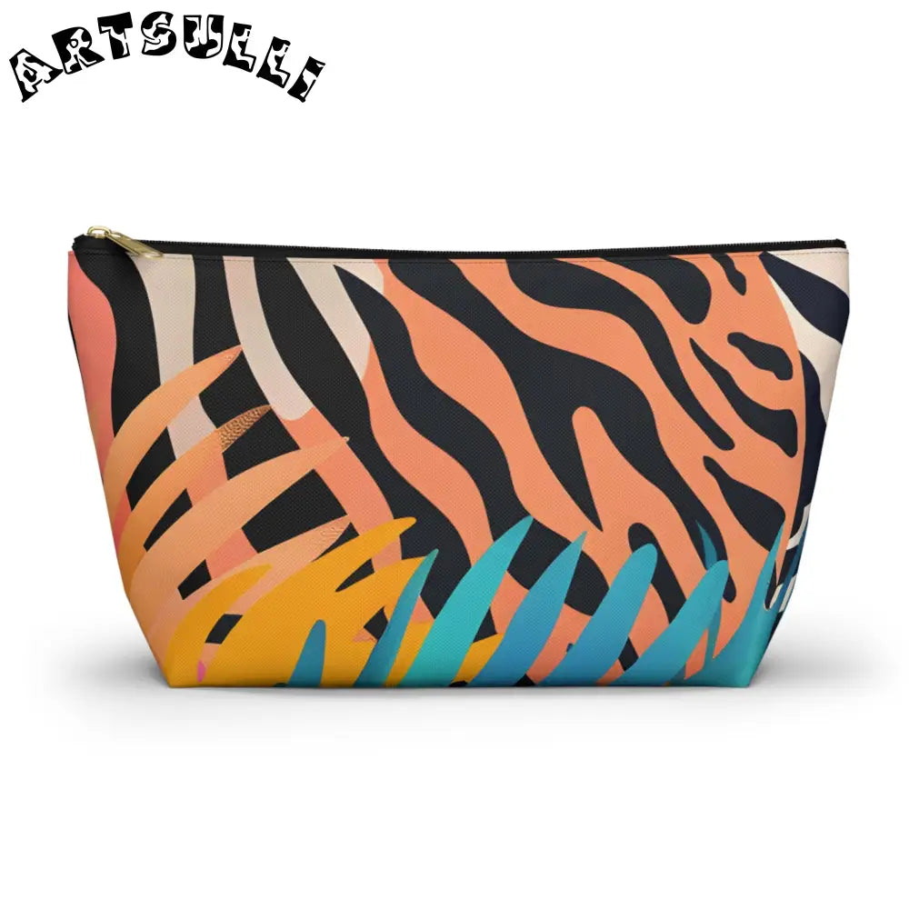 Leaves x Zebra T-Bottom Pouch, Artsulli - Art is Long, Life is Short, Bags, Size, Large, Color, Black zipper, , , 87301757650269