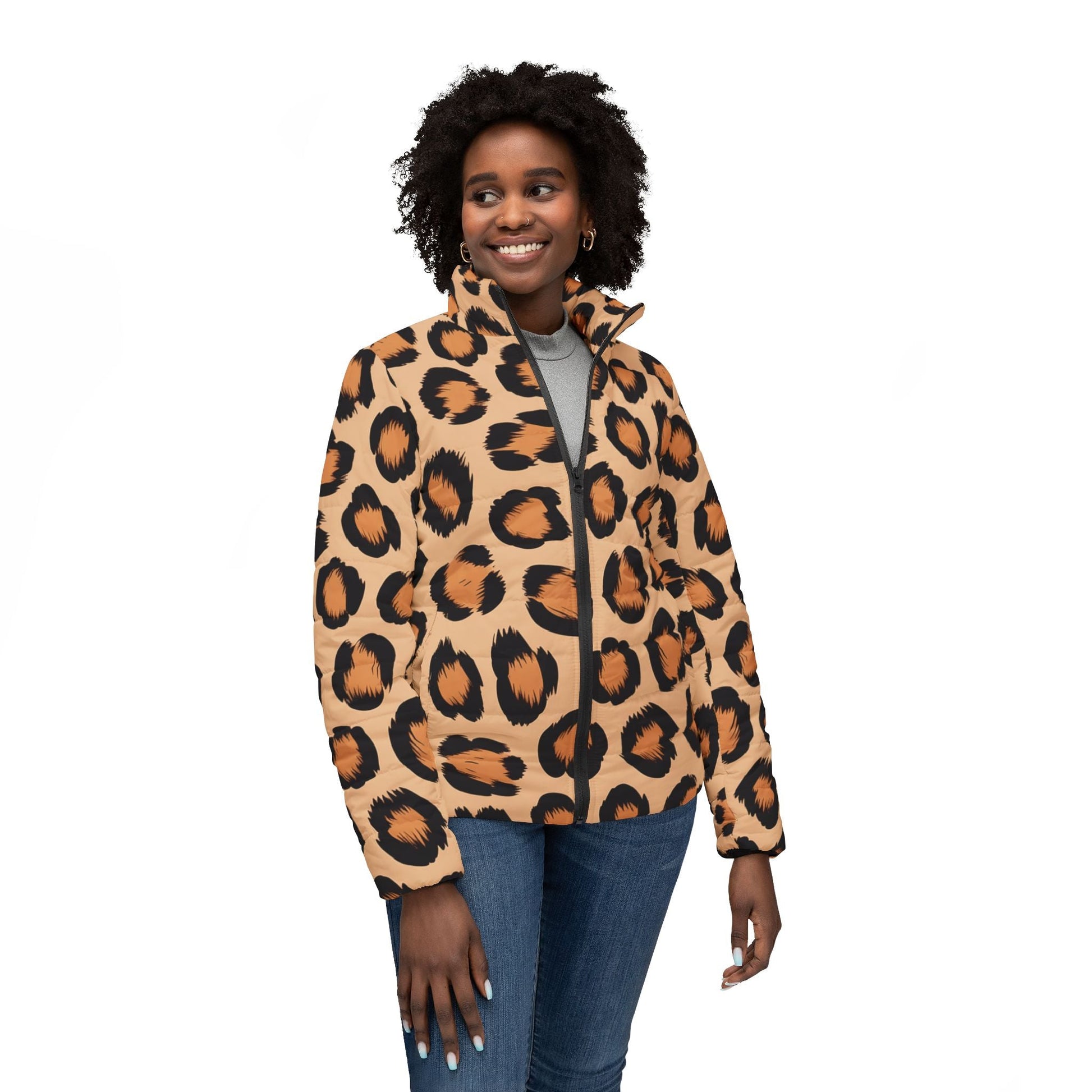 Leopard Illustration Printed Puffer Jacket, Artsulli - Art is Long, Life is Short, All Over Prints, , , , , , , 