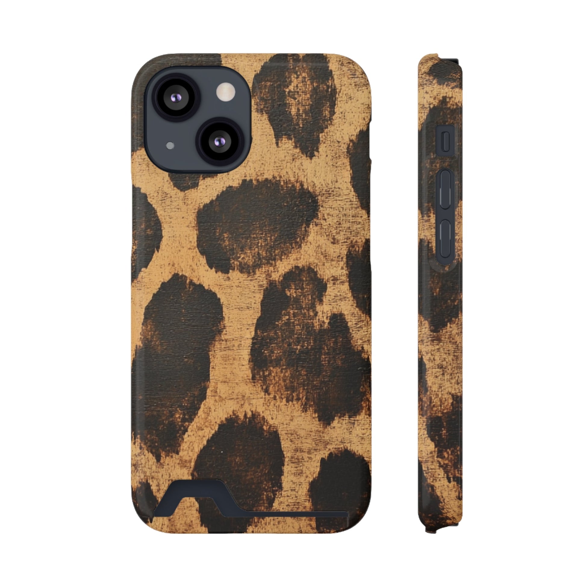 Leopard Print Cardholder Phone Case, Artsulli - Art is Long, Life is Short, Phone Case, Size, iPhone 13 Mini, Surface, Glossy, Shape, With gift packaging, 48095962679428582839