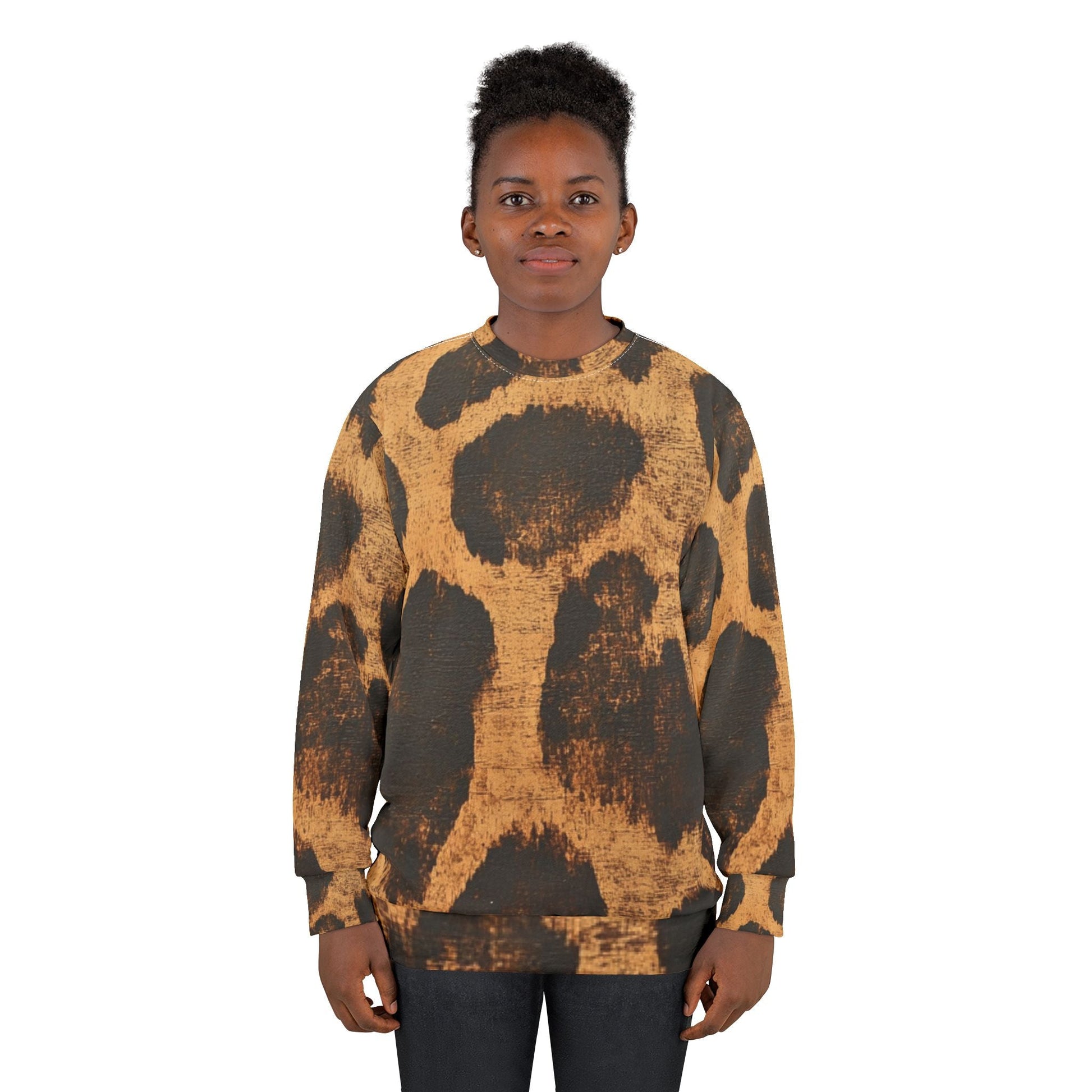 Leopard Print Crewneck Sweatshirt, Artsulli - Art is Long, Life is Short, All Over Prints, , , , , , , 