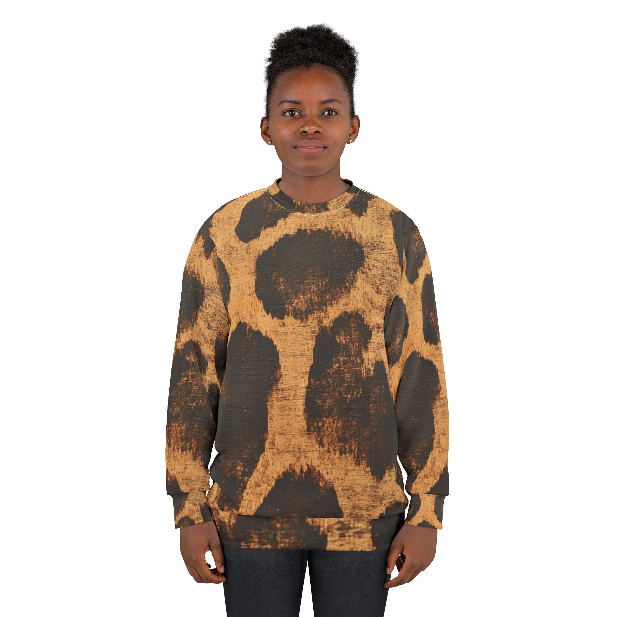 Leopard Print Crewneck Sweatshirt, Artsulli - Art is Long, Life is Short, All Over Prints, , , , , , , 