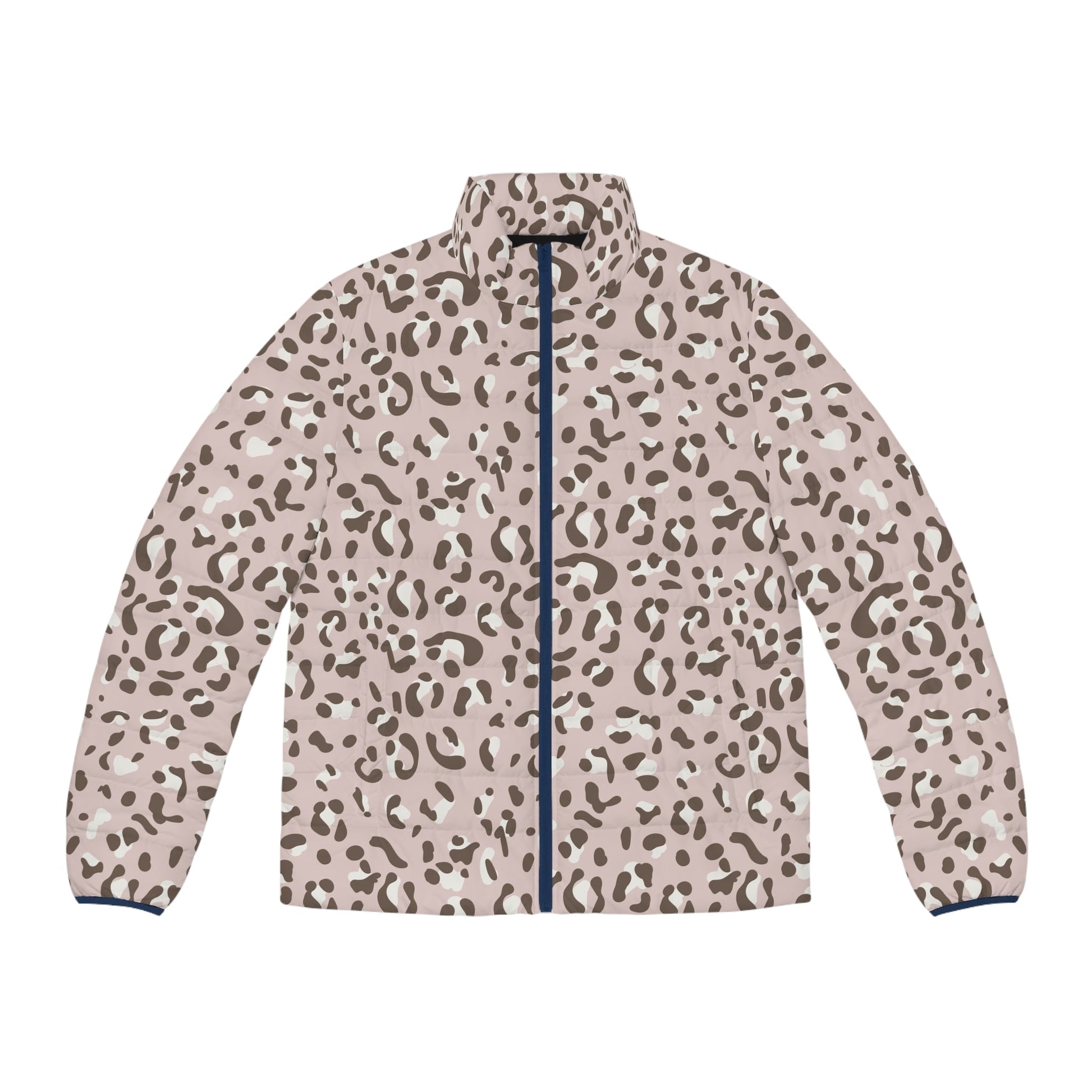 Leopard Print Puffer Jacket, Artsulli - Art is Long, Life is Short, All Over Prints, Size, S, Color, Dark blue zipper, , , 26235457682102070231
