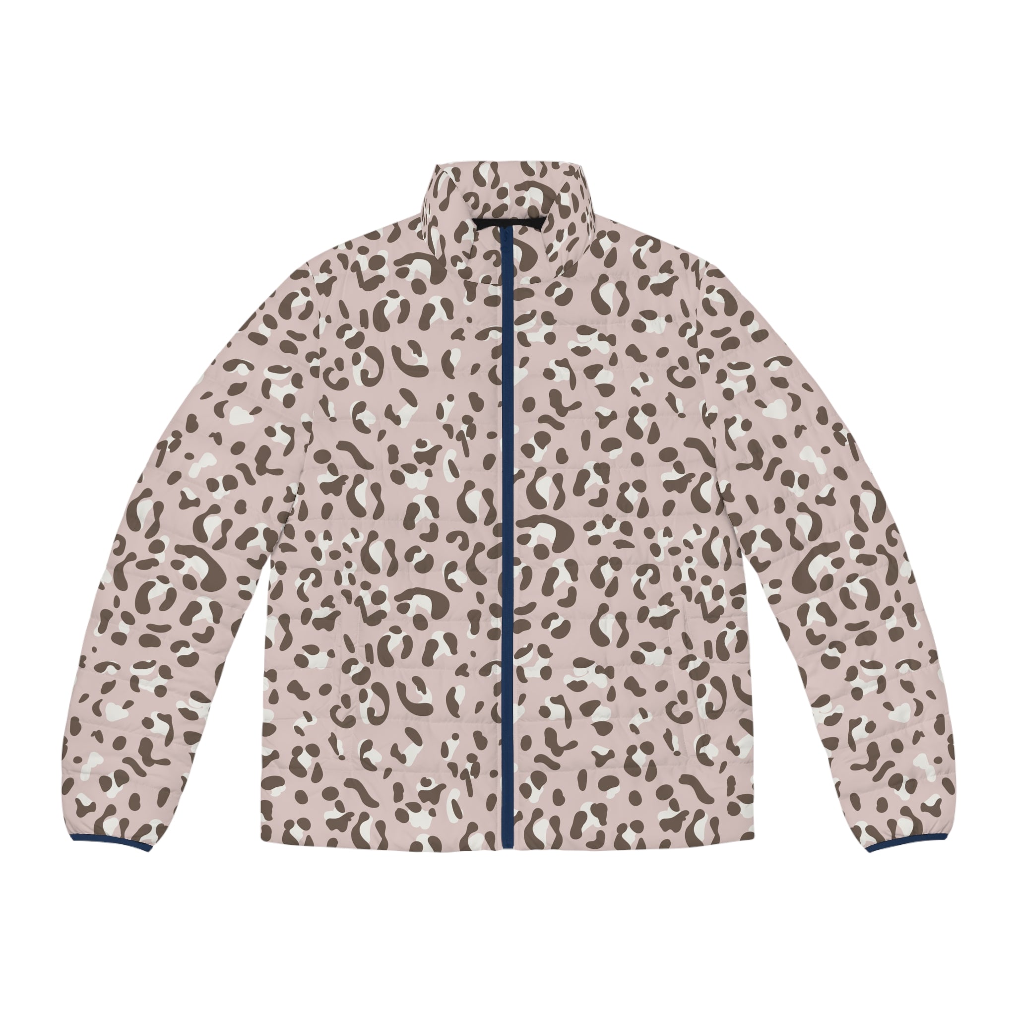 Leopard Print Puffer Jacket, Artsulli - Art is Long, Life is Short, All Over Prints, Size, S, Color, Dark blue zipper, , , 26235457682102070231