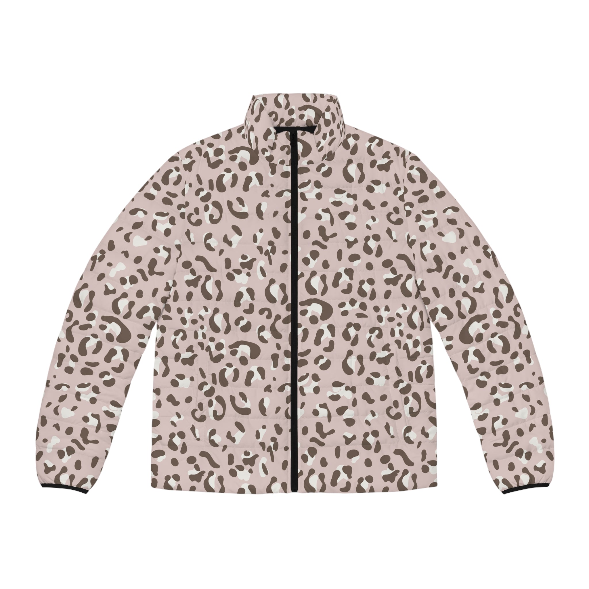 Leopard Print Puffer Jacket, Artsulli - Art is Long, Life is Short, All Over Prints, Size, S, Color, Black zipper, , , 14633013430752735429