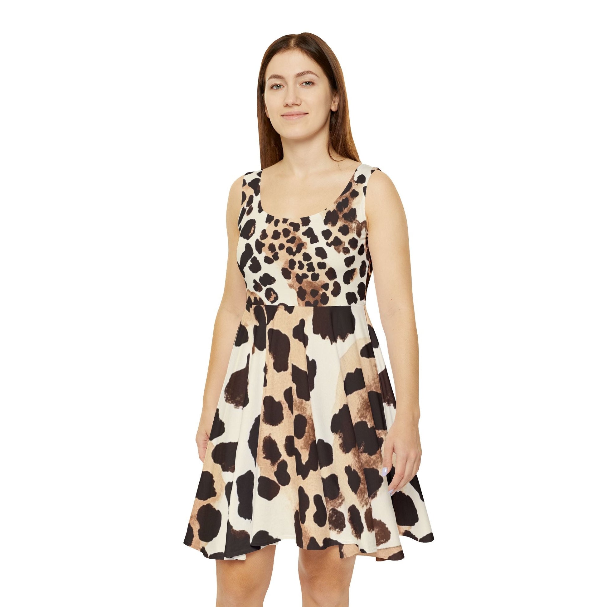 Leopard Print Sleeveless Skater Dress, Artsulli - Art is Long, Life is Short, All Over Prints, , , , , , , 
