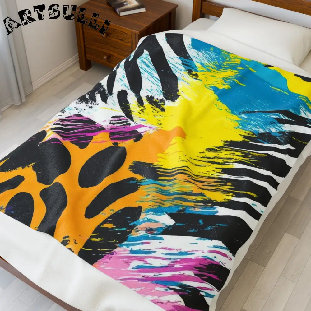 Leopard Stripes Print x Paint Plush Velveteen Blanket, Artsulli - Art is Long, Life is Short, All Over Prints, , , , , , , 