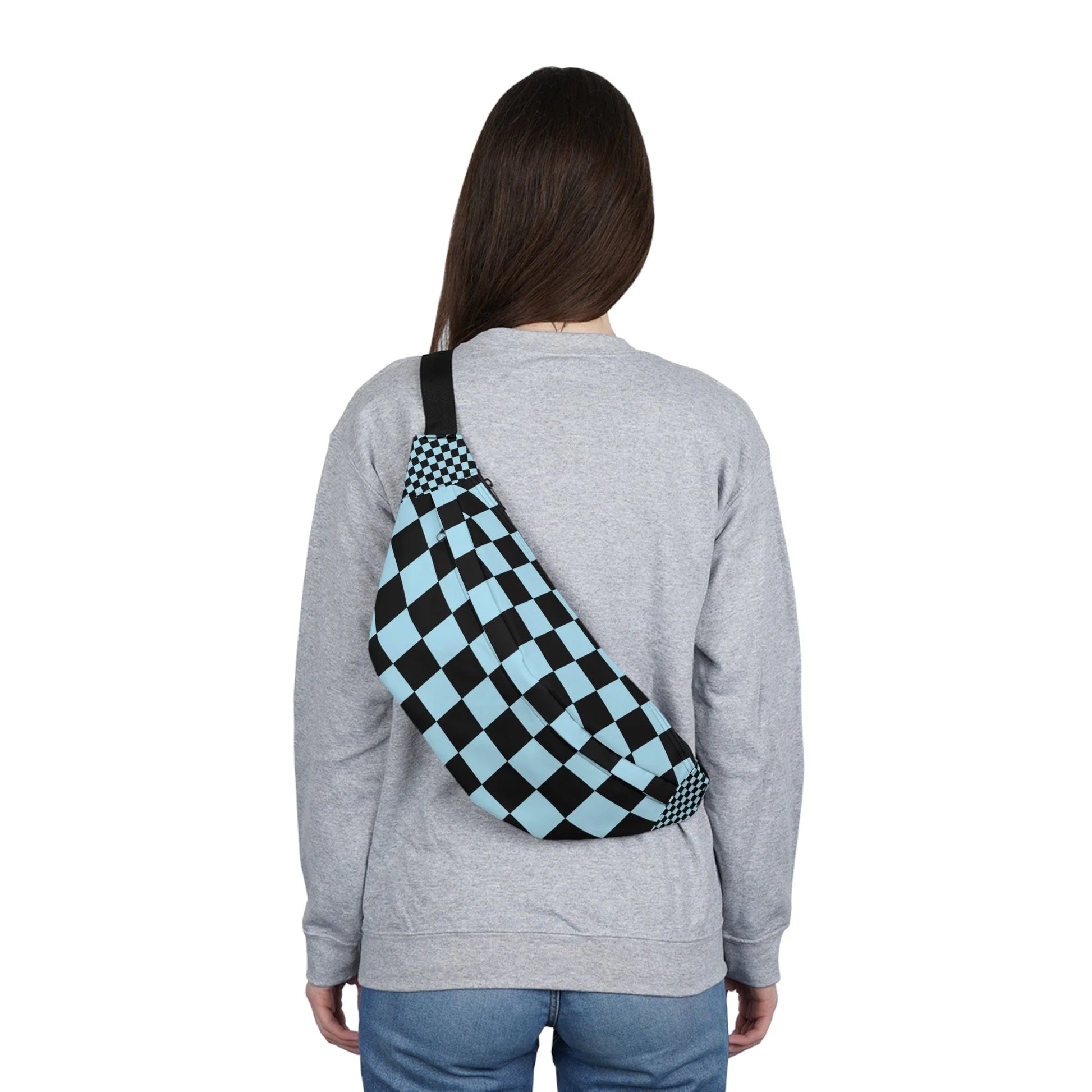 Light Blue and Black Checkerboard Print Fanny Pack, Artsulli - Art is Long, Life is Short, Bags, , , , , , , 