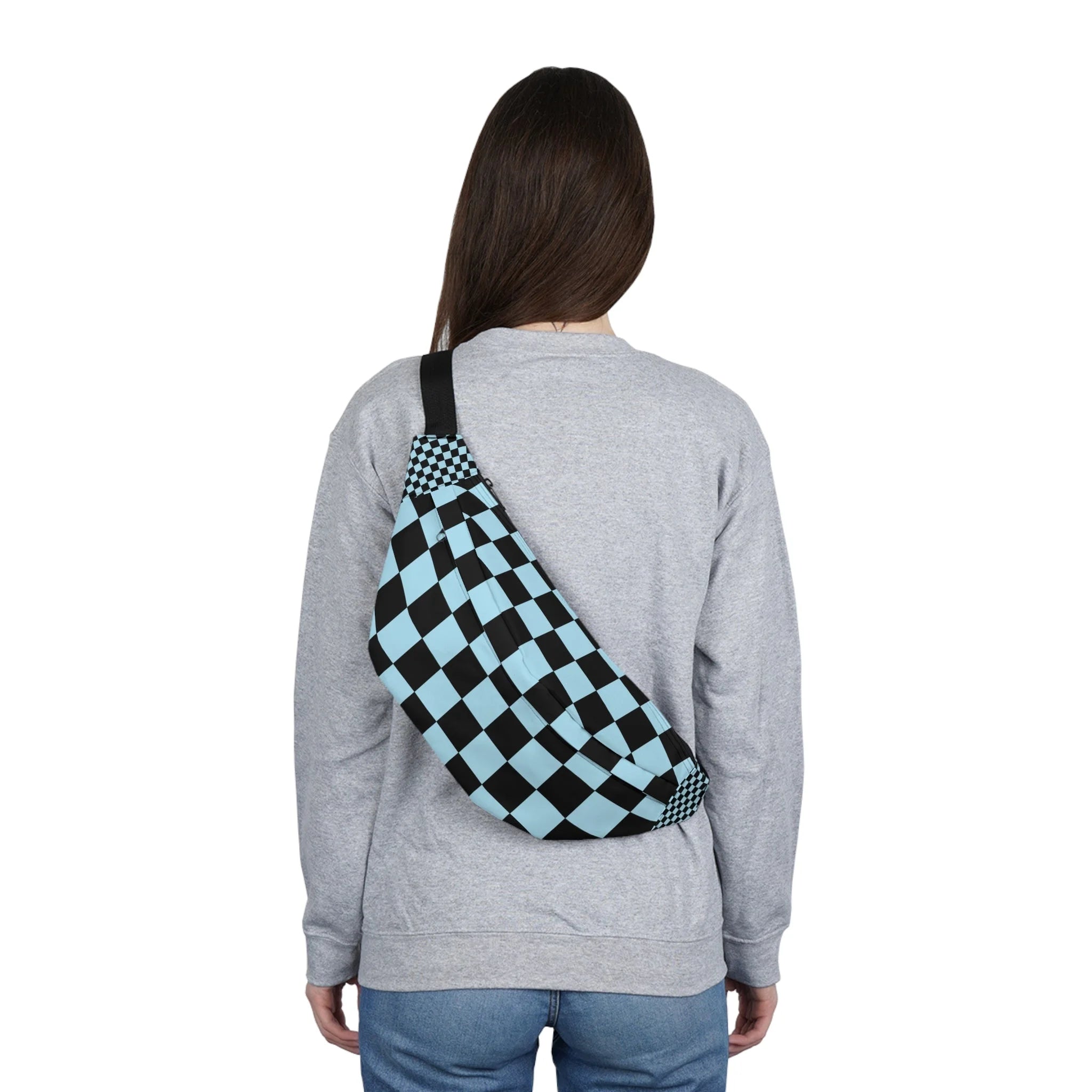 Light Blue and Black Checkerboard Print Fanny Pack, Artsulli - Art is Long, Life is Short, Bags, , , , , , , 