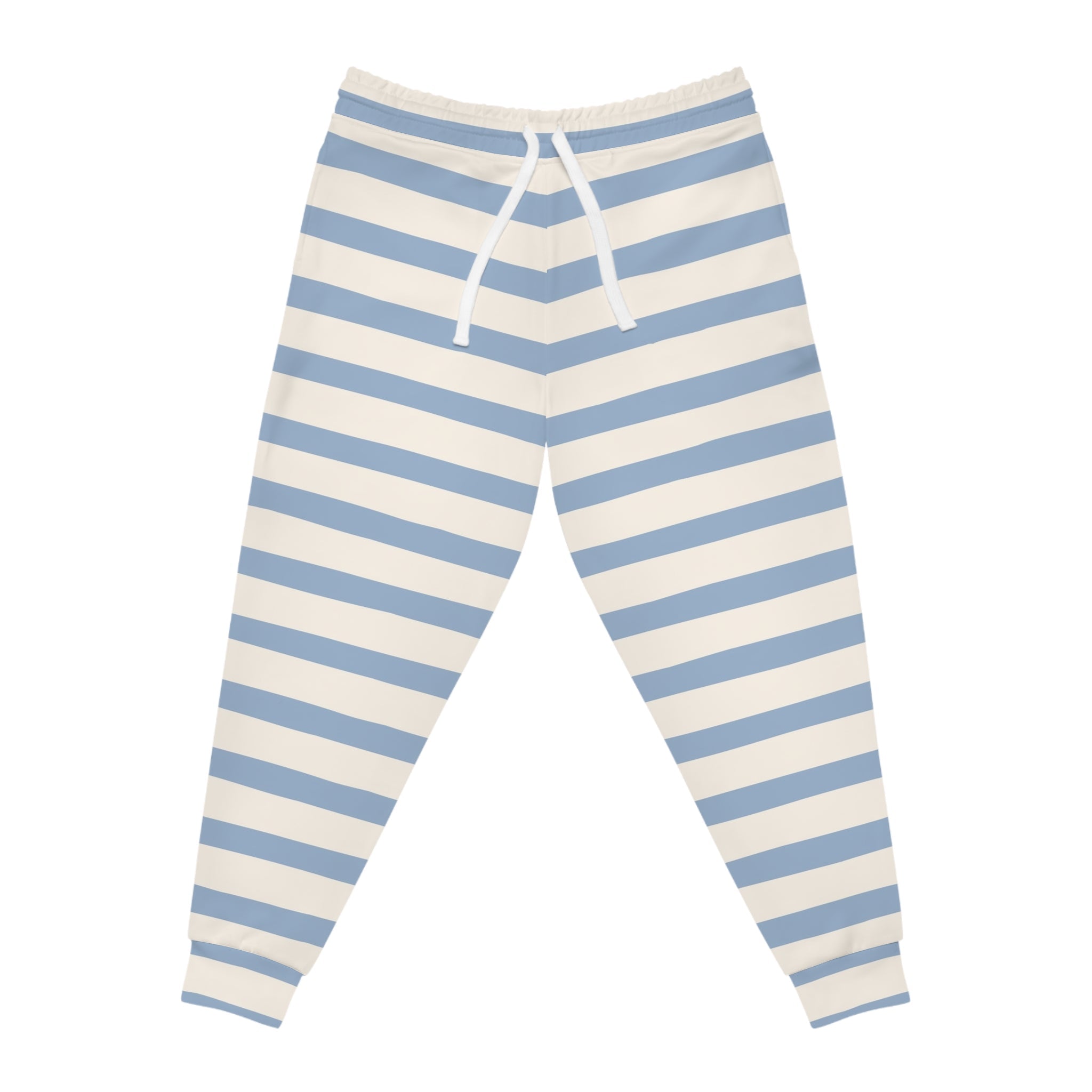 Printify Light Blue and Off-White Striped Joggers 2025