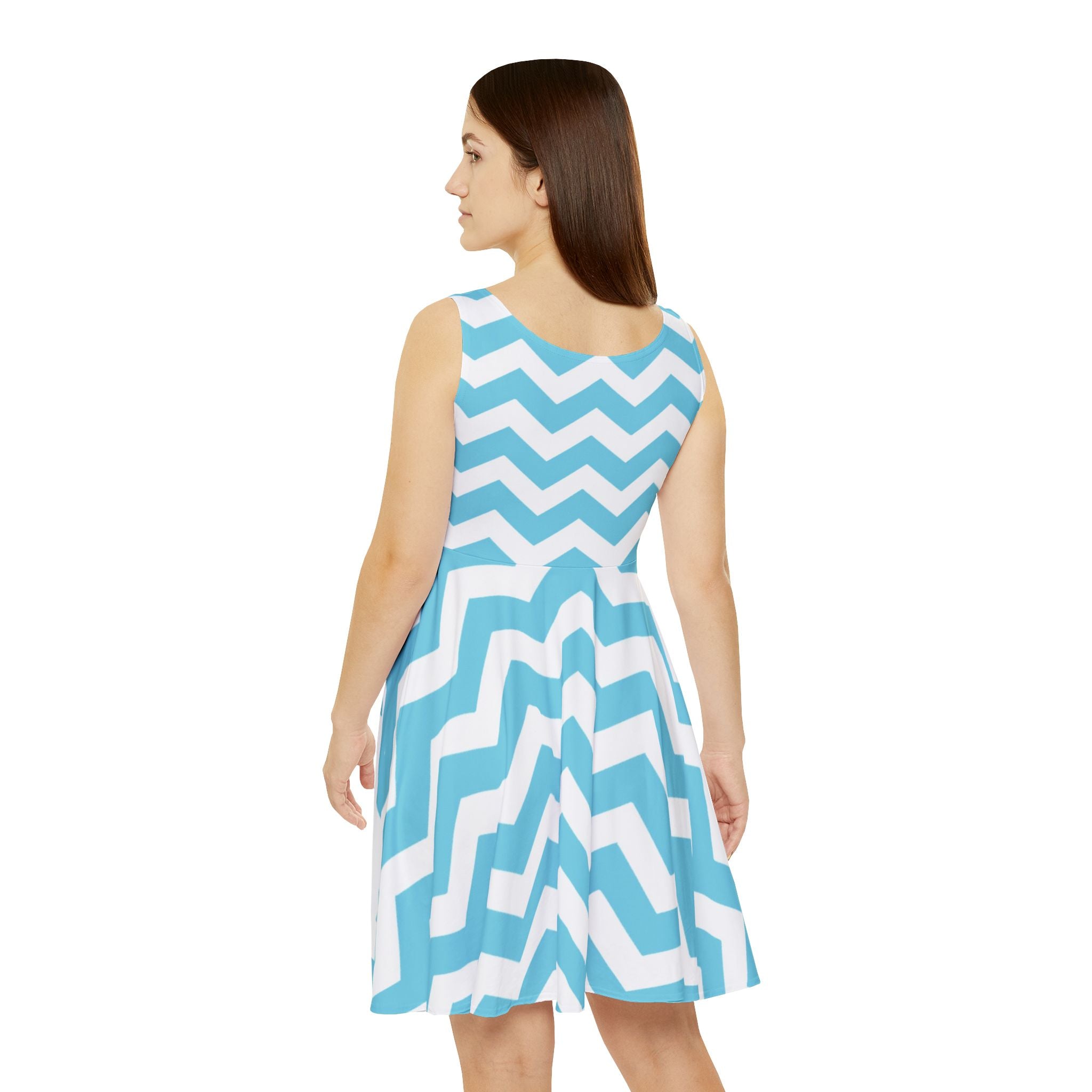 Light Blue and White Chevron Skater Dress, Artsulli - Art is Long, Life is Short, All Over Prints, , , , , , , 