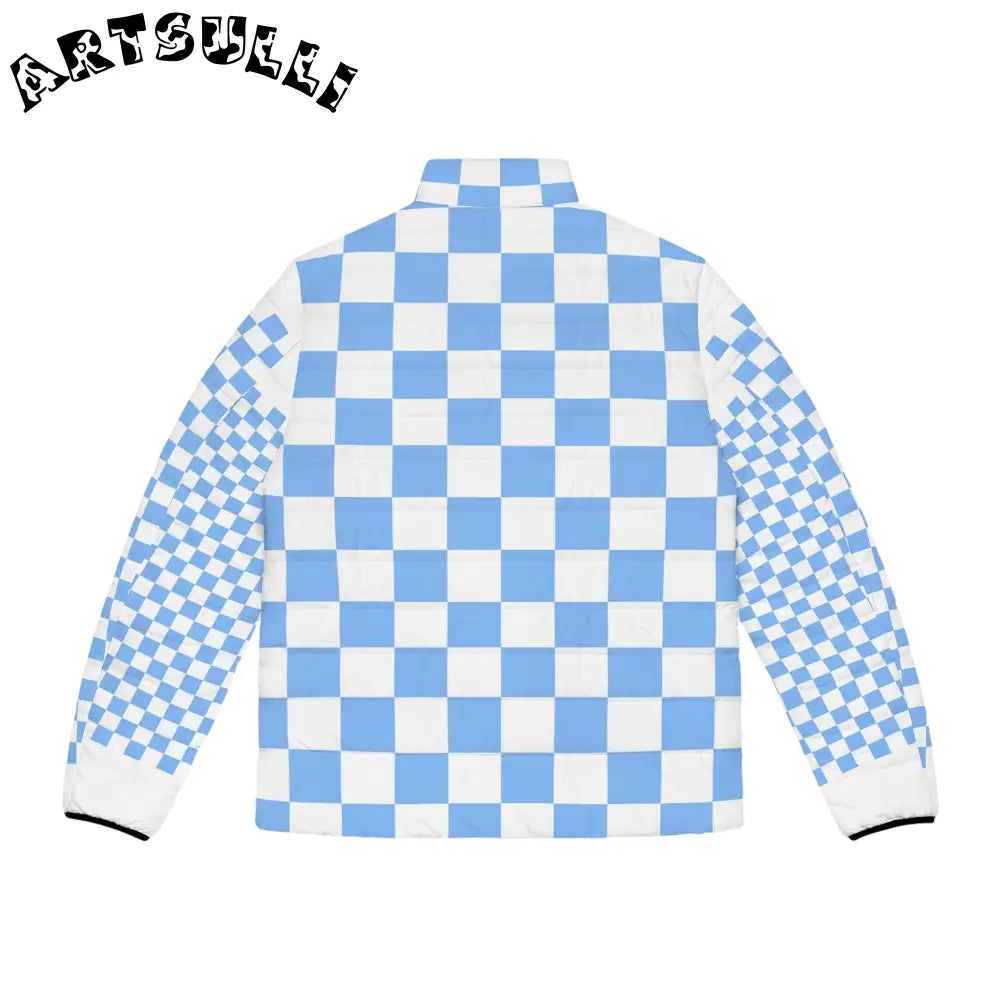 Light Blue Checkerboard Custom Puffer Jacket, Artsulli - Art is Long, Life is Short, All Over Prints, , , , , , , 