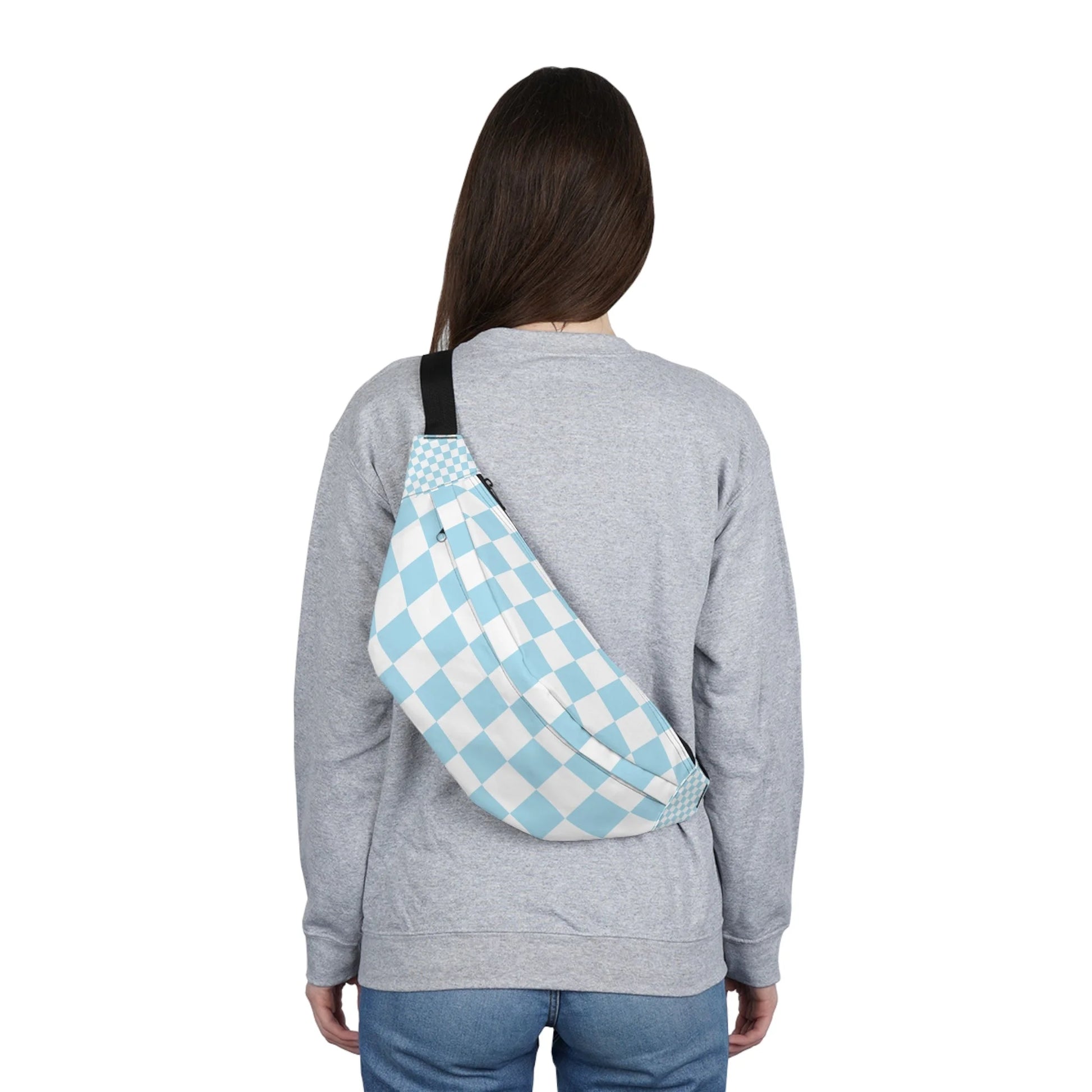 Light Blue Checkerboard Print Fanny Pack, Artsulli - Art is Long, Life is Short, Bags, , , , , , , 