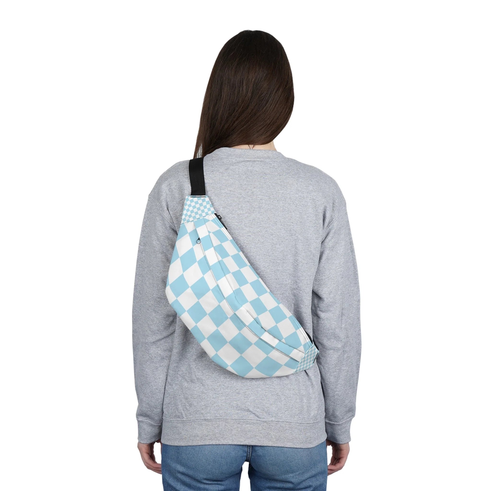 Light Blue Checkerboard Print Fanny Pack, Artsulli - Art is Long, Life is Short, Bags, , , , , , , 