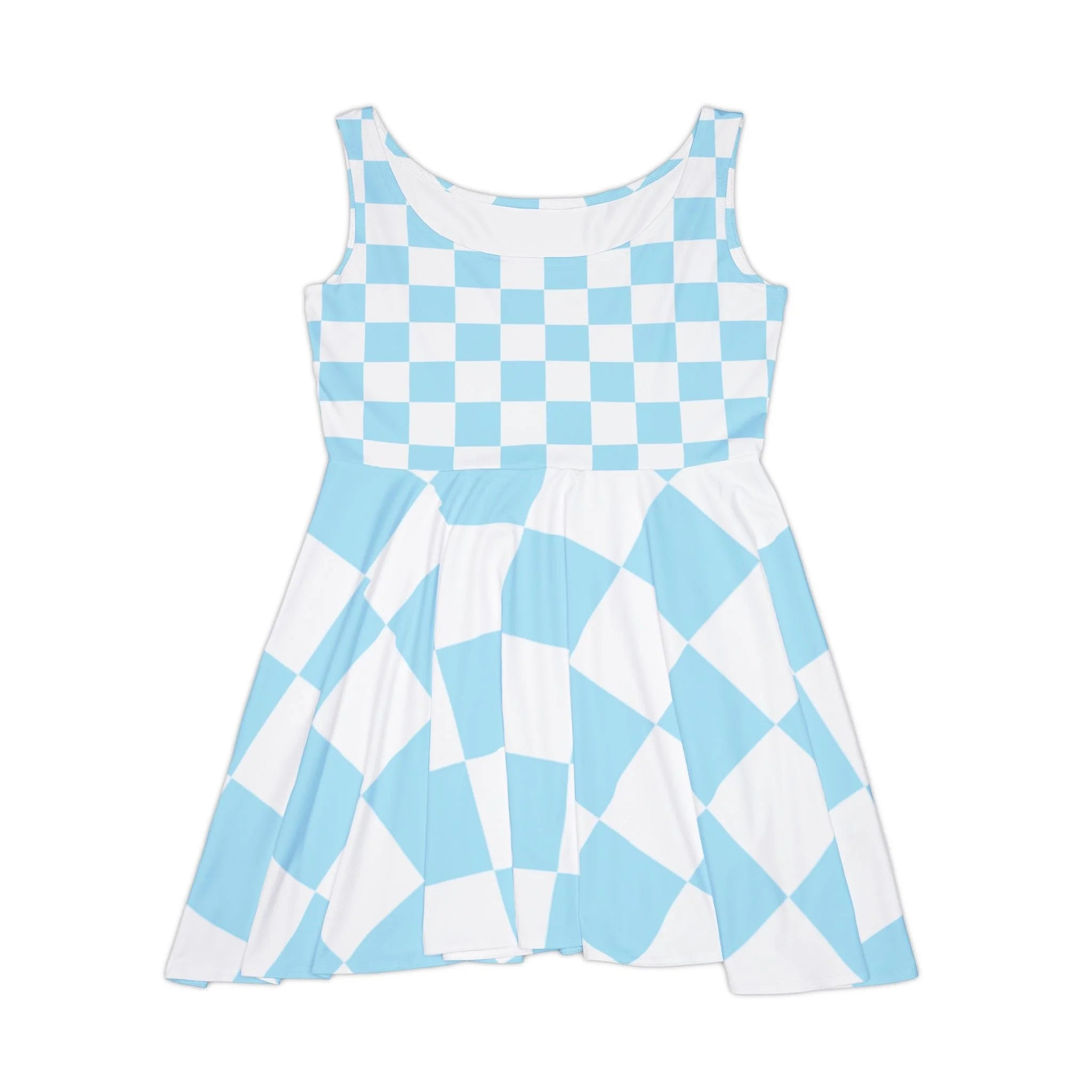 Light Blue Checkered Custom Skater Dress, Artsulli - Art is Long, Life is Short, All Over Prints, Size, XS, , , , , 31478272697427262495