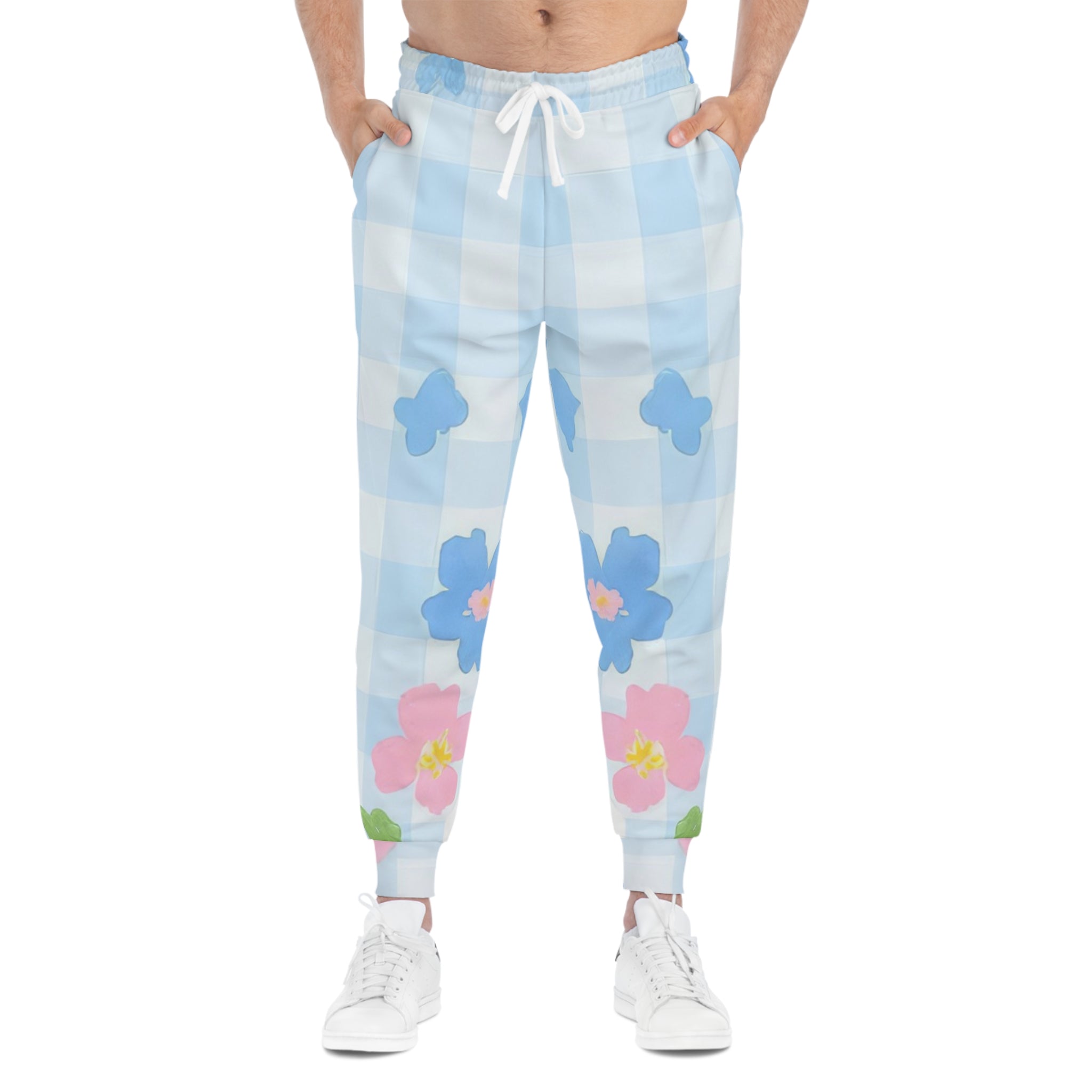 Light Blue Checkered Floral Cloud Joggers, Artsulli - Art is Long, Life is Short, All Over Prints, , , , , , , 