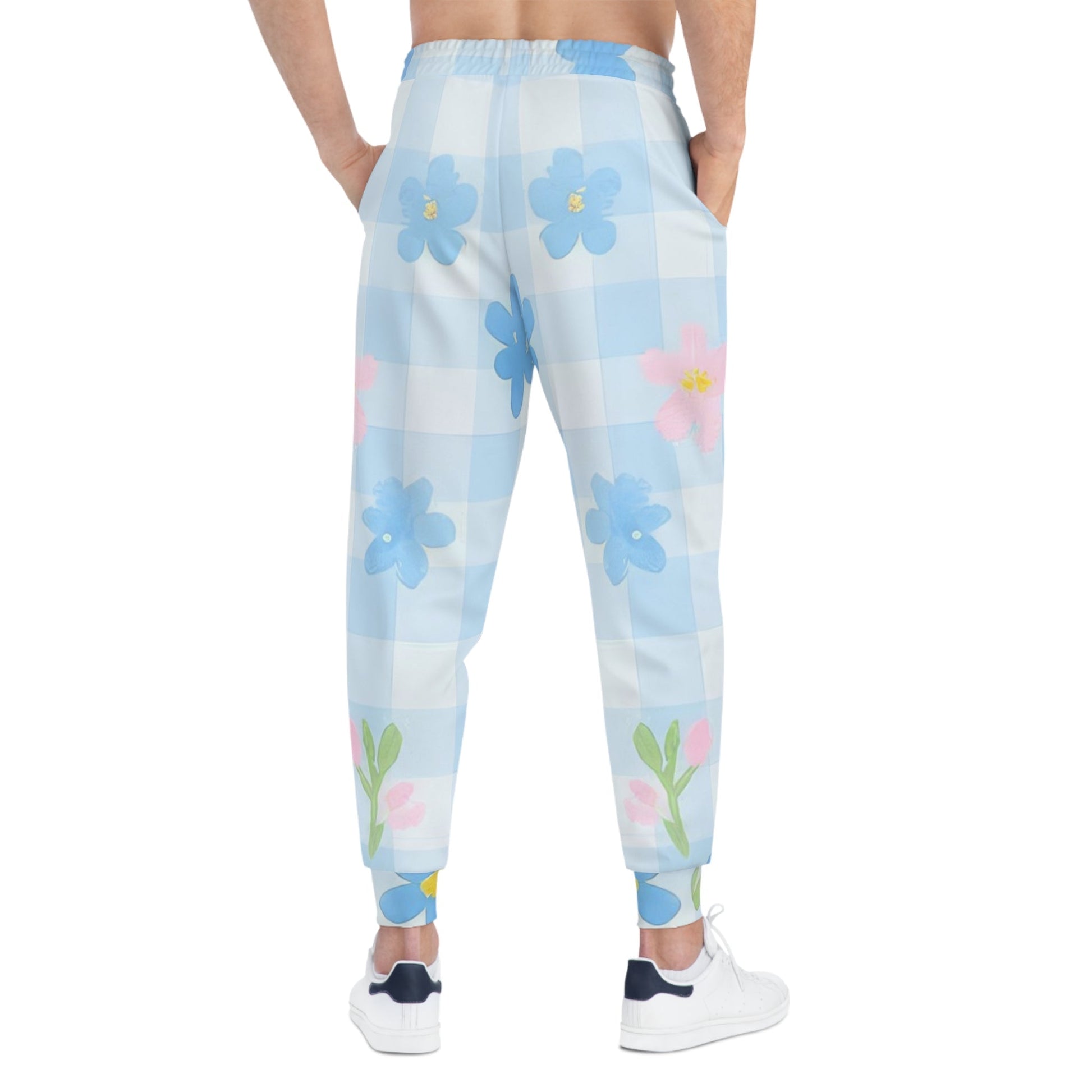 Light Blue Checkered Floral Cloud Joggers, Artsulli - Art is Long, Life is Short, All Over Prints, , , , , , , 