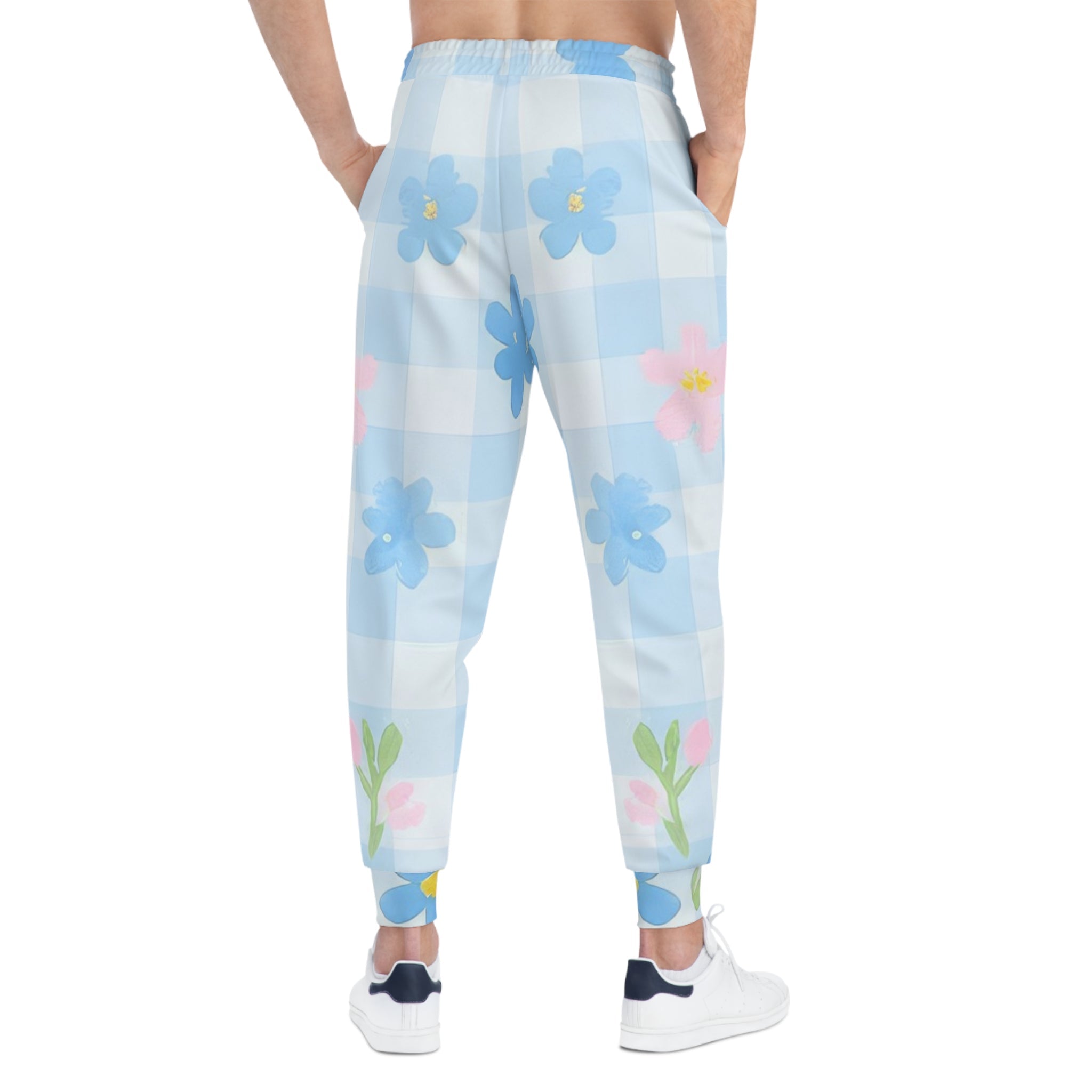 Light Blue Checkered Floral Cloud Joggers, Artsulli - Art is Long, Life is Short, All Over Prints, , , , , , , 