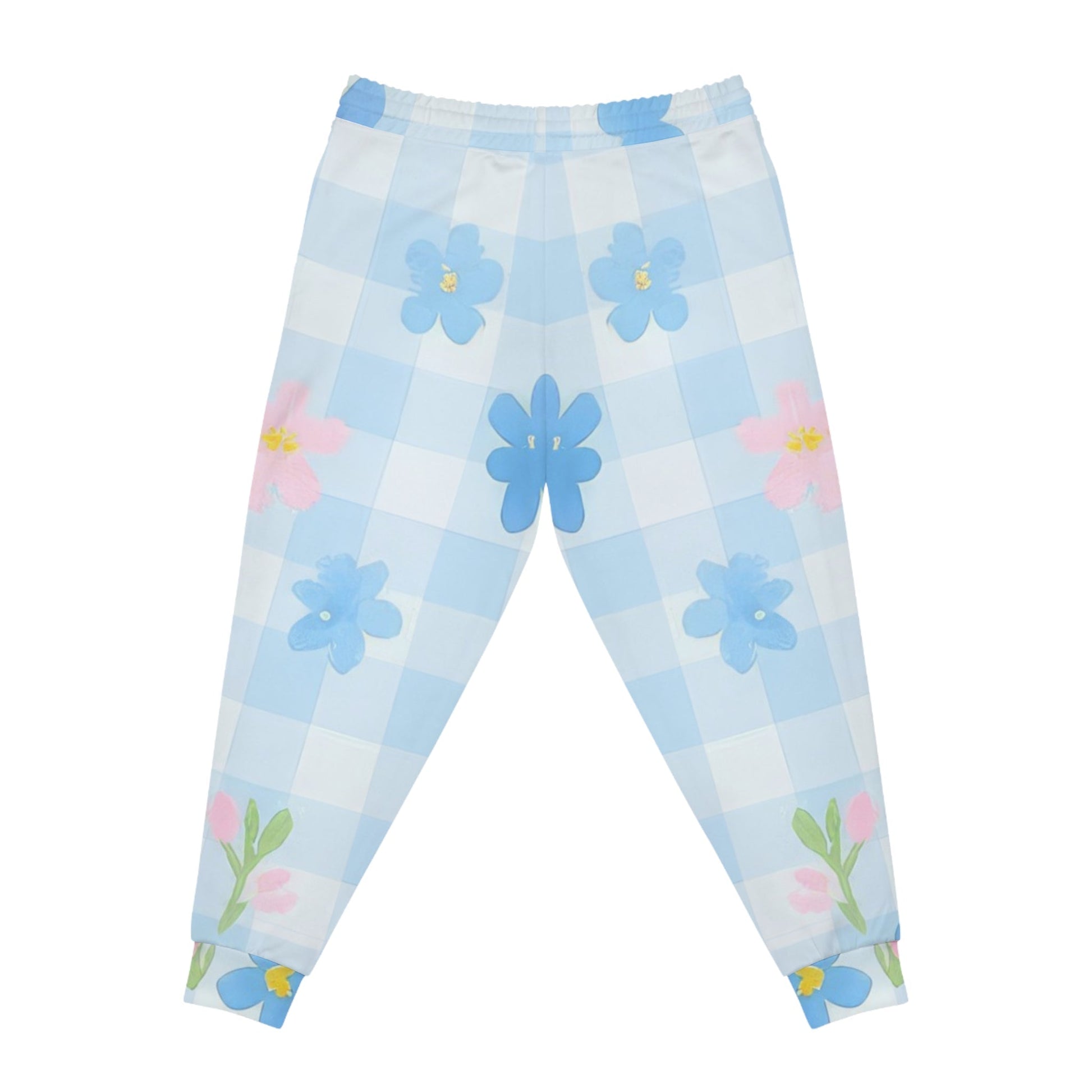 Light Blue Checkered Floral Cloud Joggers, Artsulli - Art is Long, Life is Short, All Over Prints, , , , , , , 