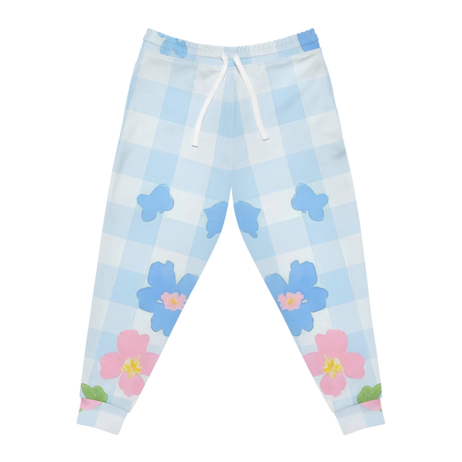 Light Blue Checkered Floral Cloud Joggers, Artsulli - Art is Long, Life is Short, All Over Prints, Size, S, Color, Seam thread color automatically matched to design, , , 19846424646493416718