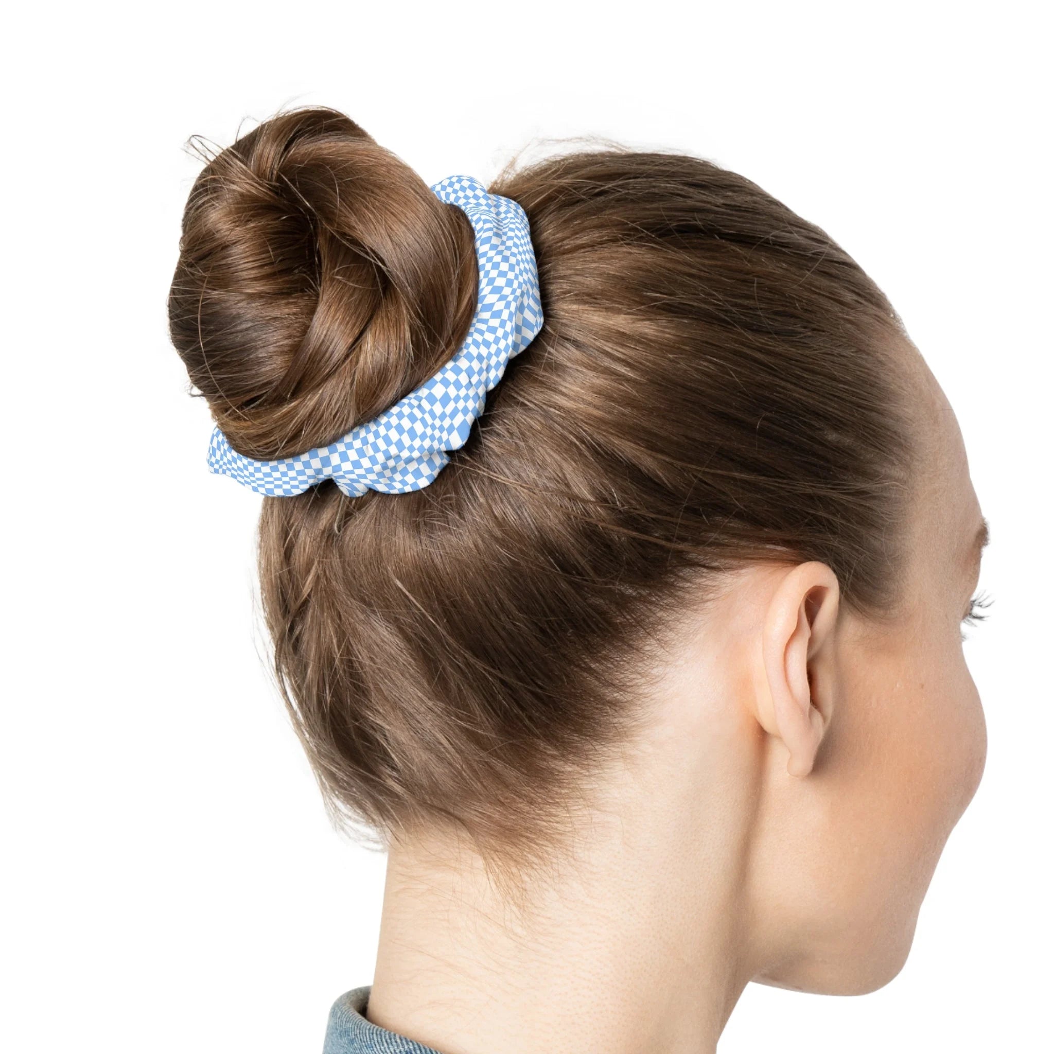 Light Blue Checkered Youth Favorite Scrunchie, Artsulli - Art is Long, Life is Short, Accessories, , , , , , , 
