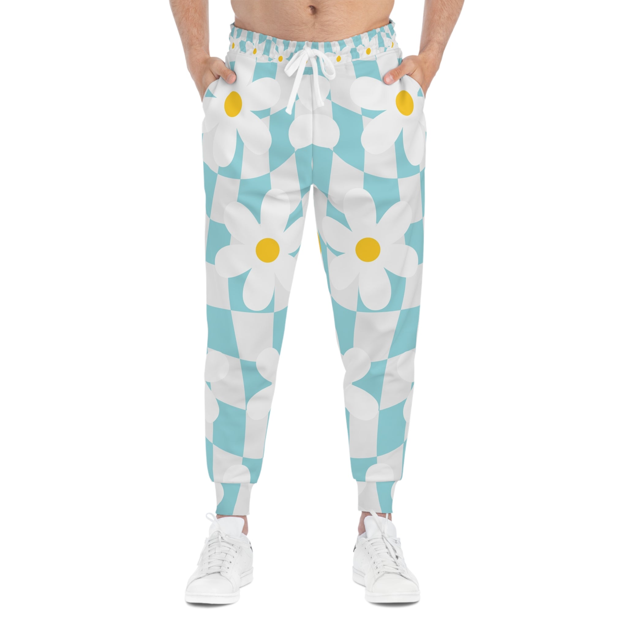 Light Blue Daisy Checkered Joggers, Artsulli - Art is Long, Life is Short, All Over Prints, , , , , , , 
