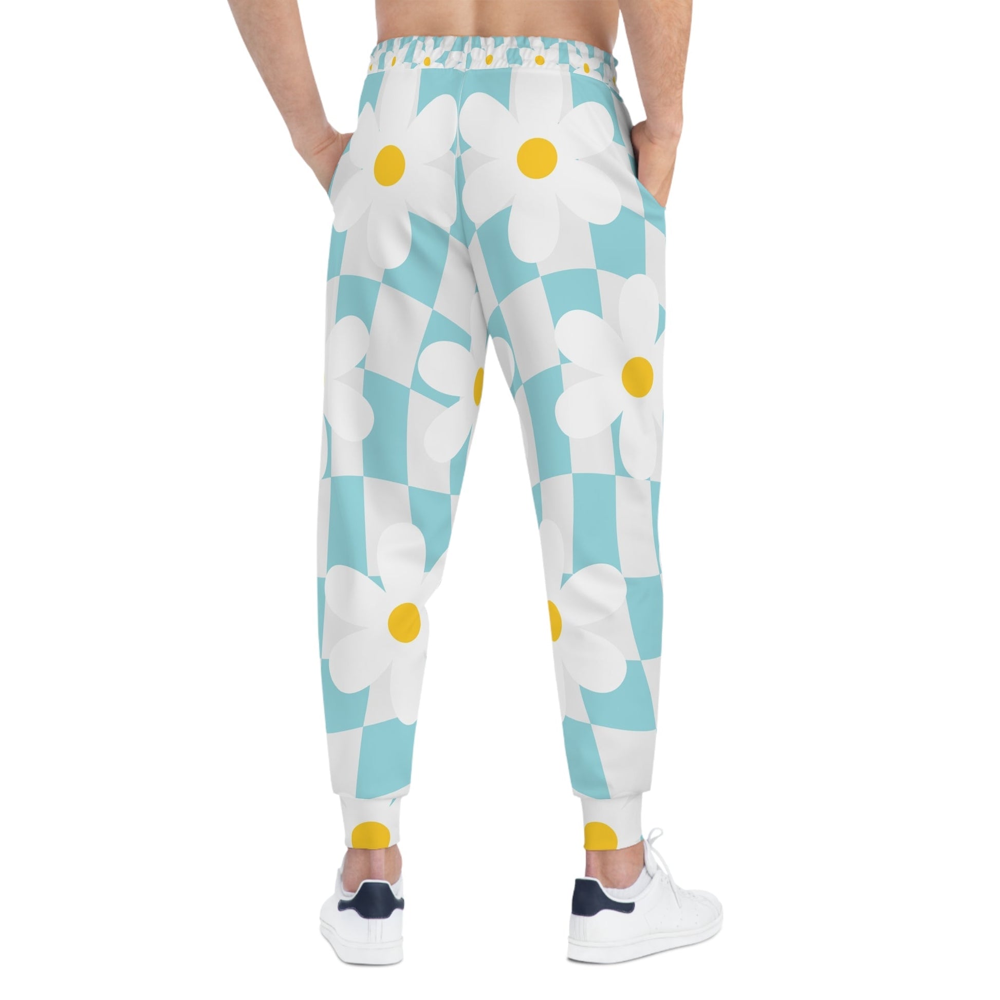 Light Blue Daisy Checkered Joggers, Artsulli - Art is Long, Life is Short, All Over Prints, , , , , , , 