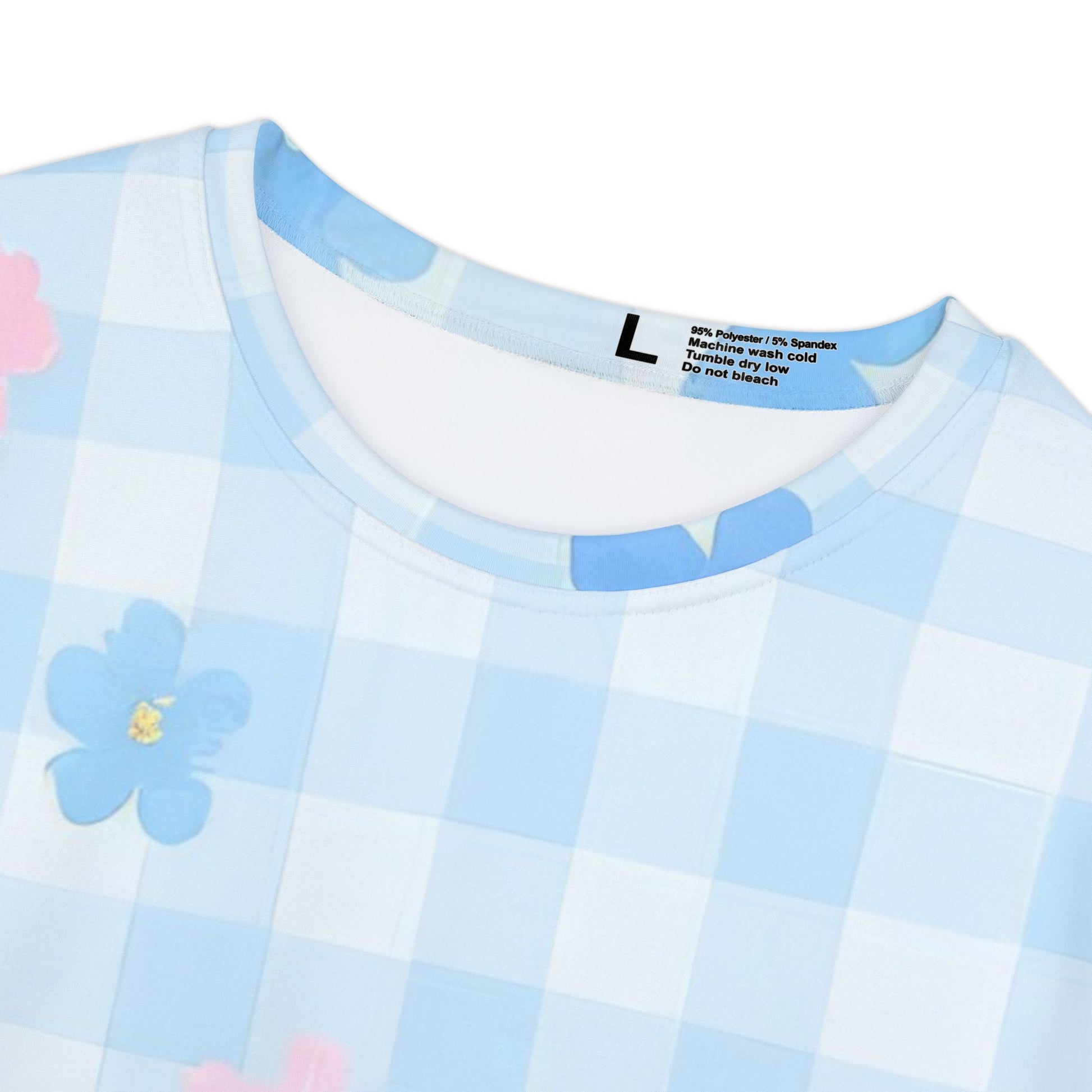 Light Blue Floral Gingham T-Shirt, Artsulli - Art is Long, Life is Short, All Over Prints, , , , , , , 