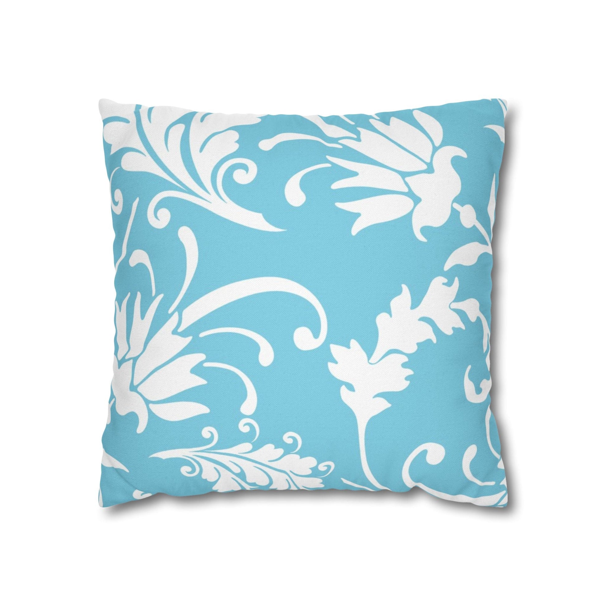 Light Blue Floral Scroll Throw Pillow, Artsulli - Art is Long, Life is Short, Home Decor, Size, 16" × 16", , , , , 30208590297482506661