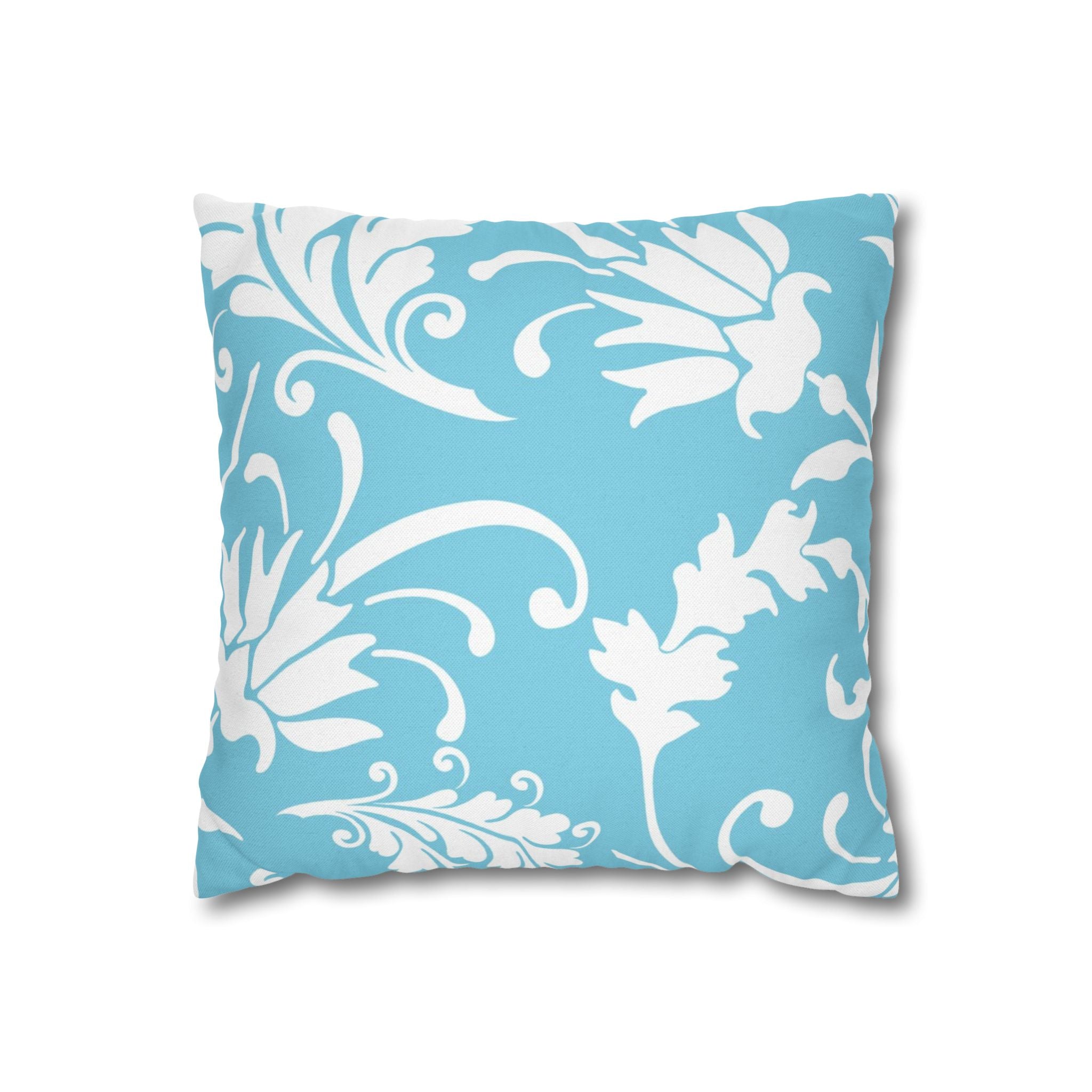 Printify Light Blue Floral Scroll Throw Pillow 2025