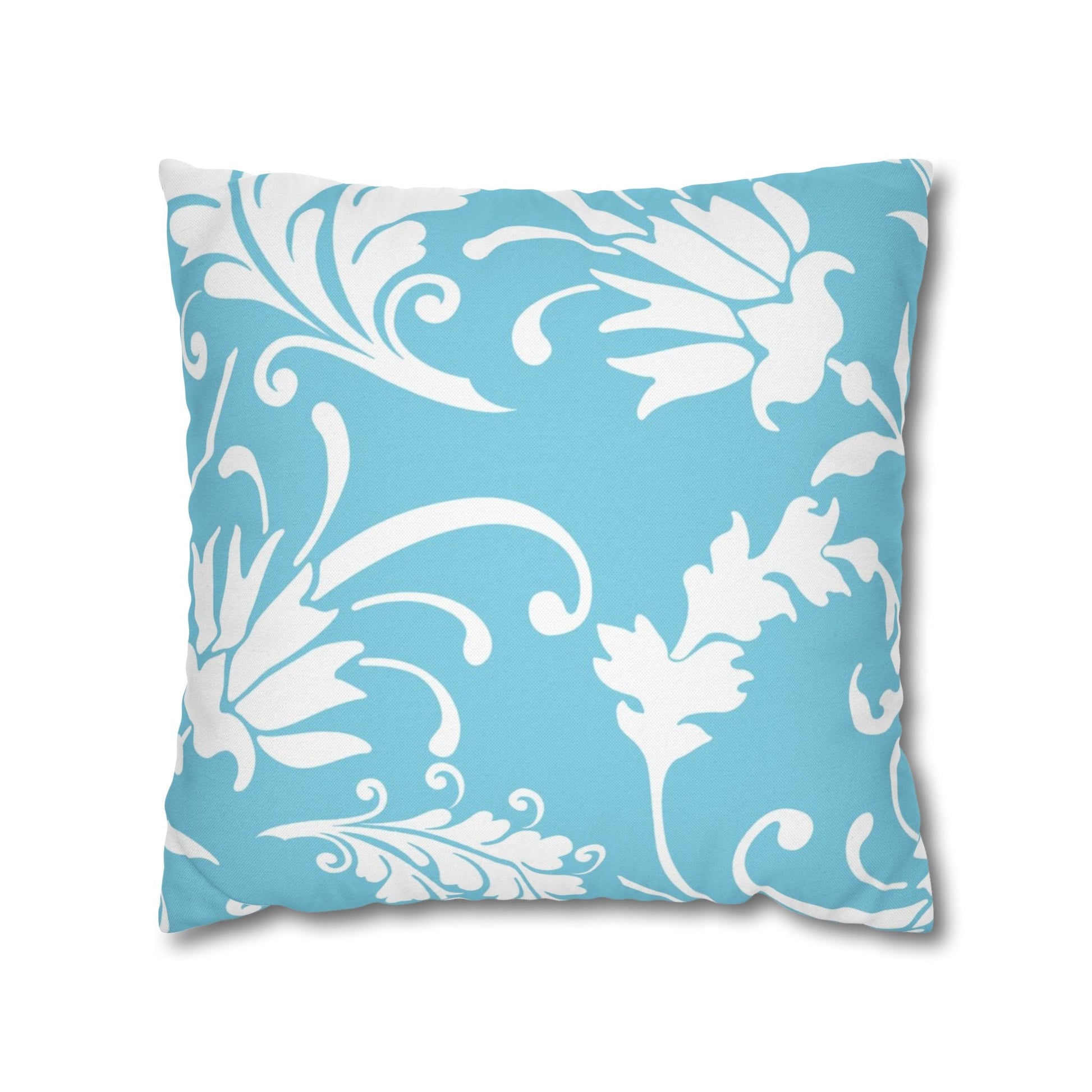 Light Blue Floral Scroll Throw Pillow, Artsulli - Art is Long, Life is Short, Home Decor, Size, 18" × 18", , , , , 25182801881529642358