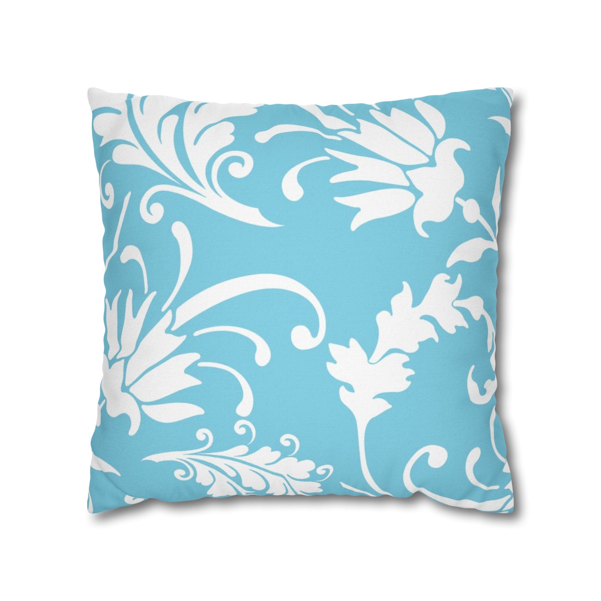 Light Blue Floral Scroll Throw Pillow, Artsulli - Art is Long, Life is Short, Home Decor, Size, 18" × 18", , , , , 25182801881529642358