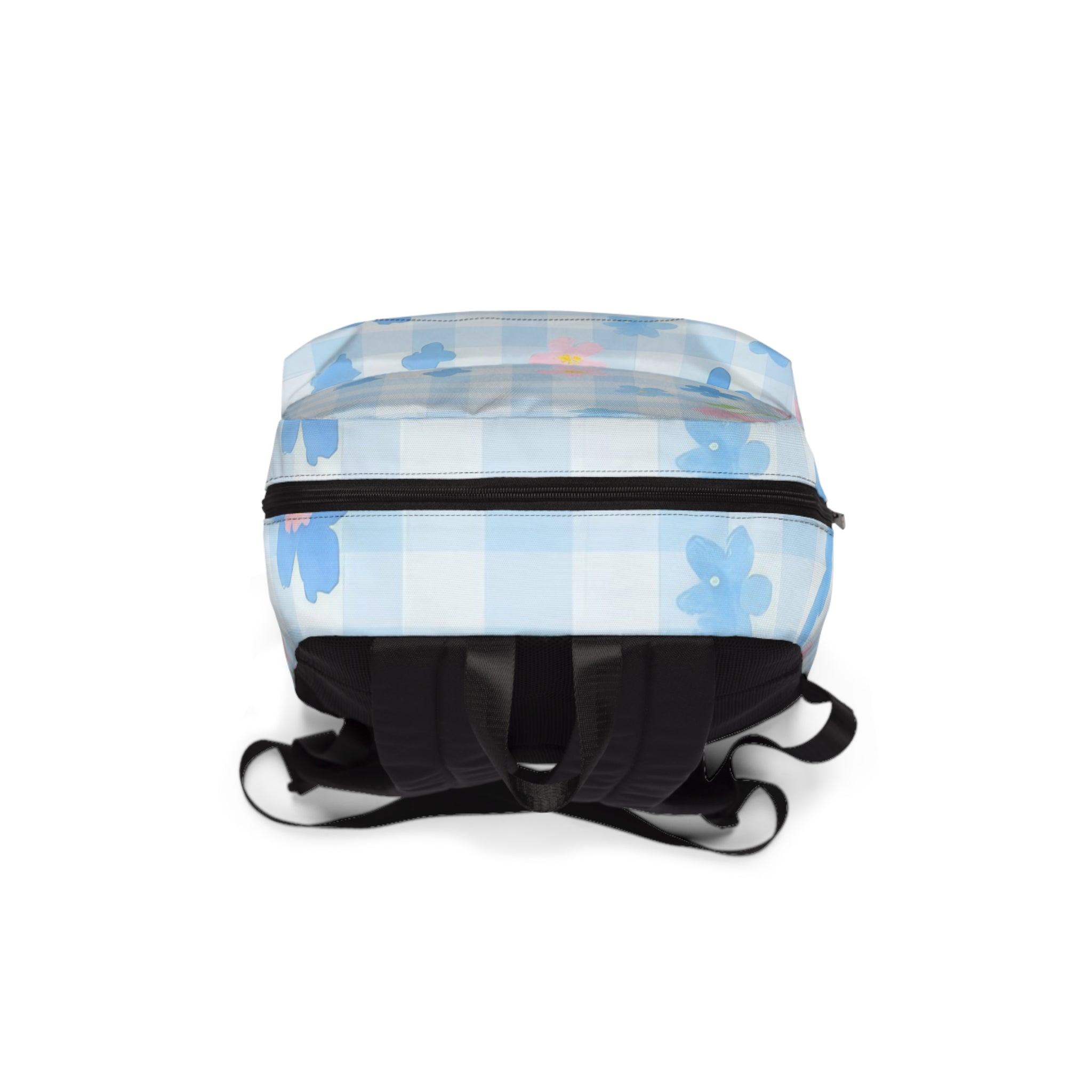Light Blue Gingham Floral Backpack, Artsulli - Art is Long, Life is Short, Bags, , , , , , , 