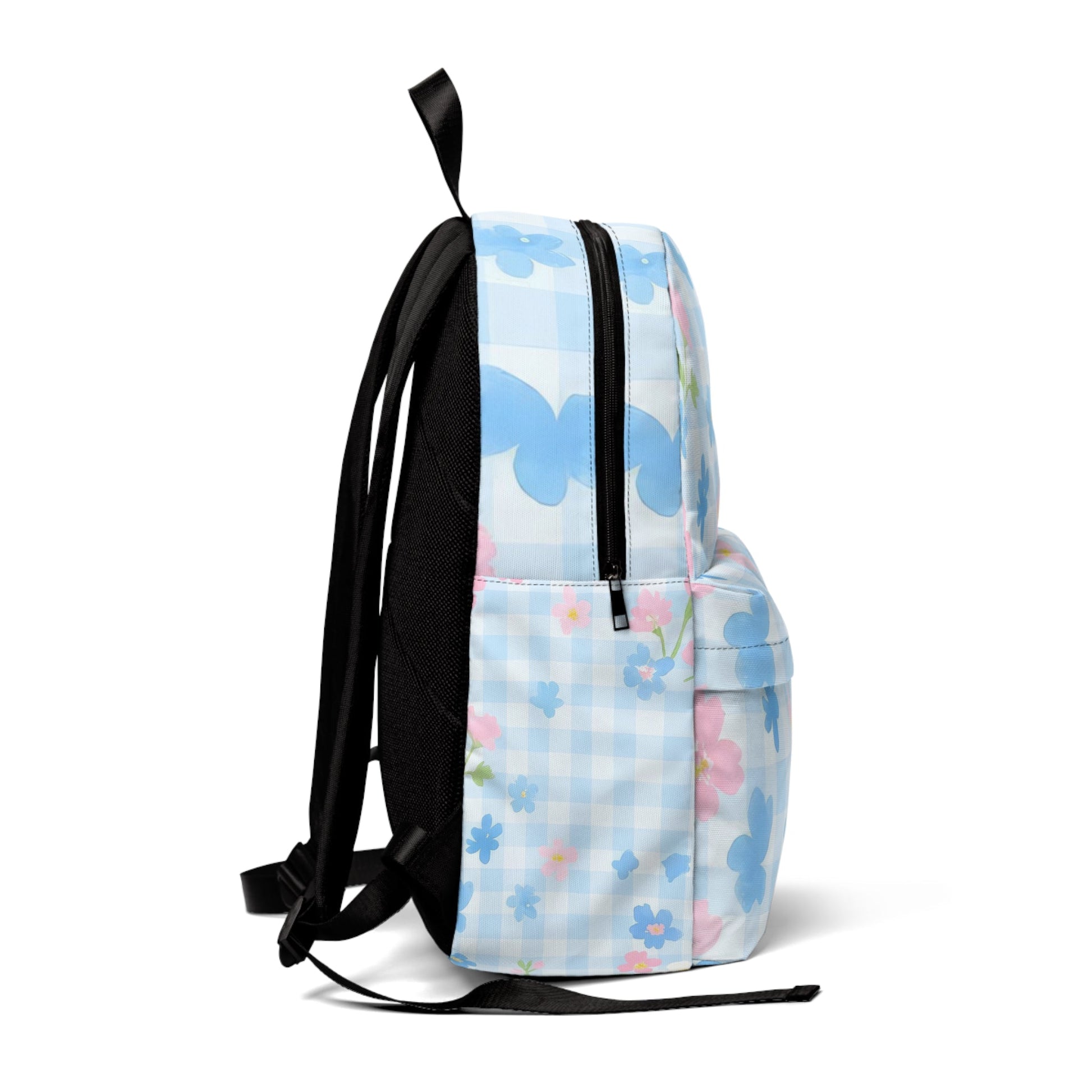 Light Blue Gingham Floral Backpack, Artsulli - Art is Long, Life is Short, Bags, , , , , , , 