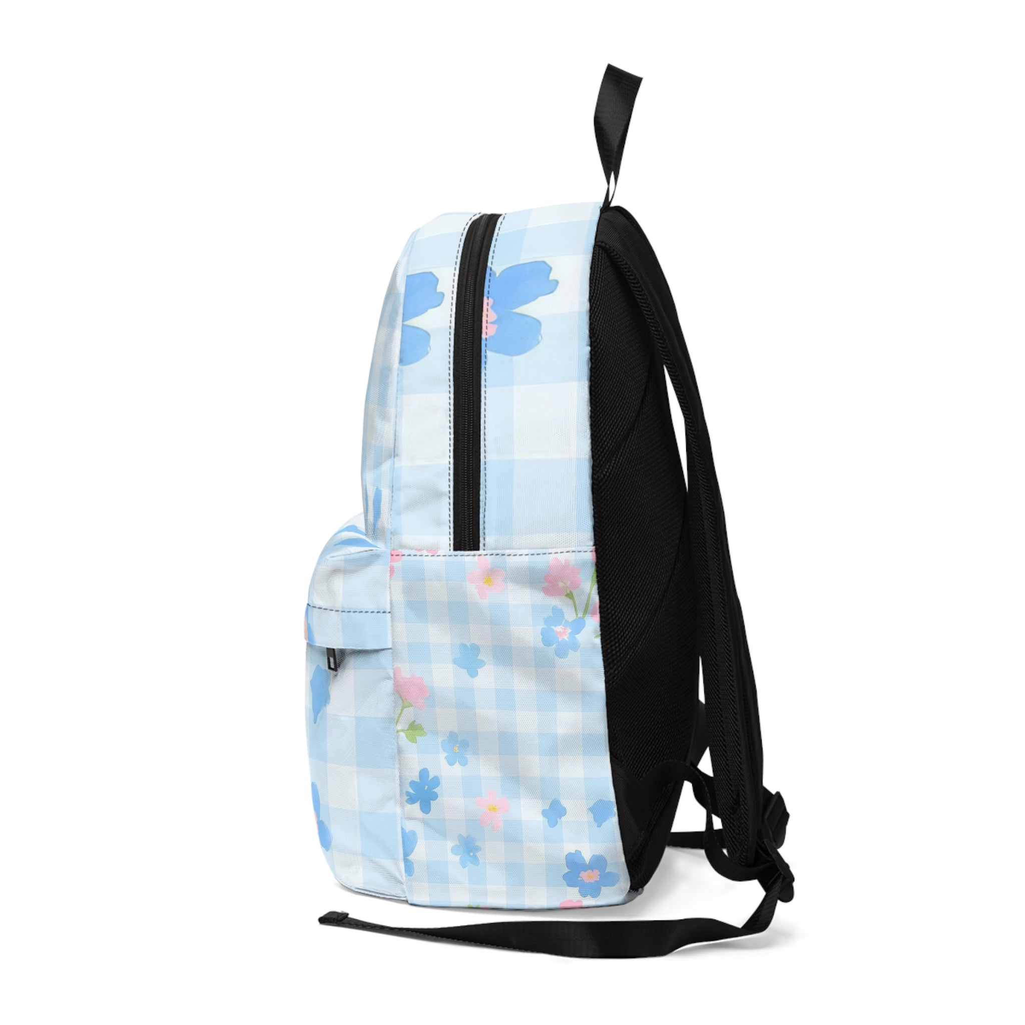 Light Blue Gingham Floral Backpack, Artsulli - Art is Long, Life is Short, Bags, , , , , , , 