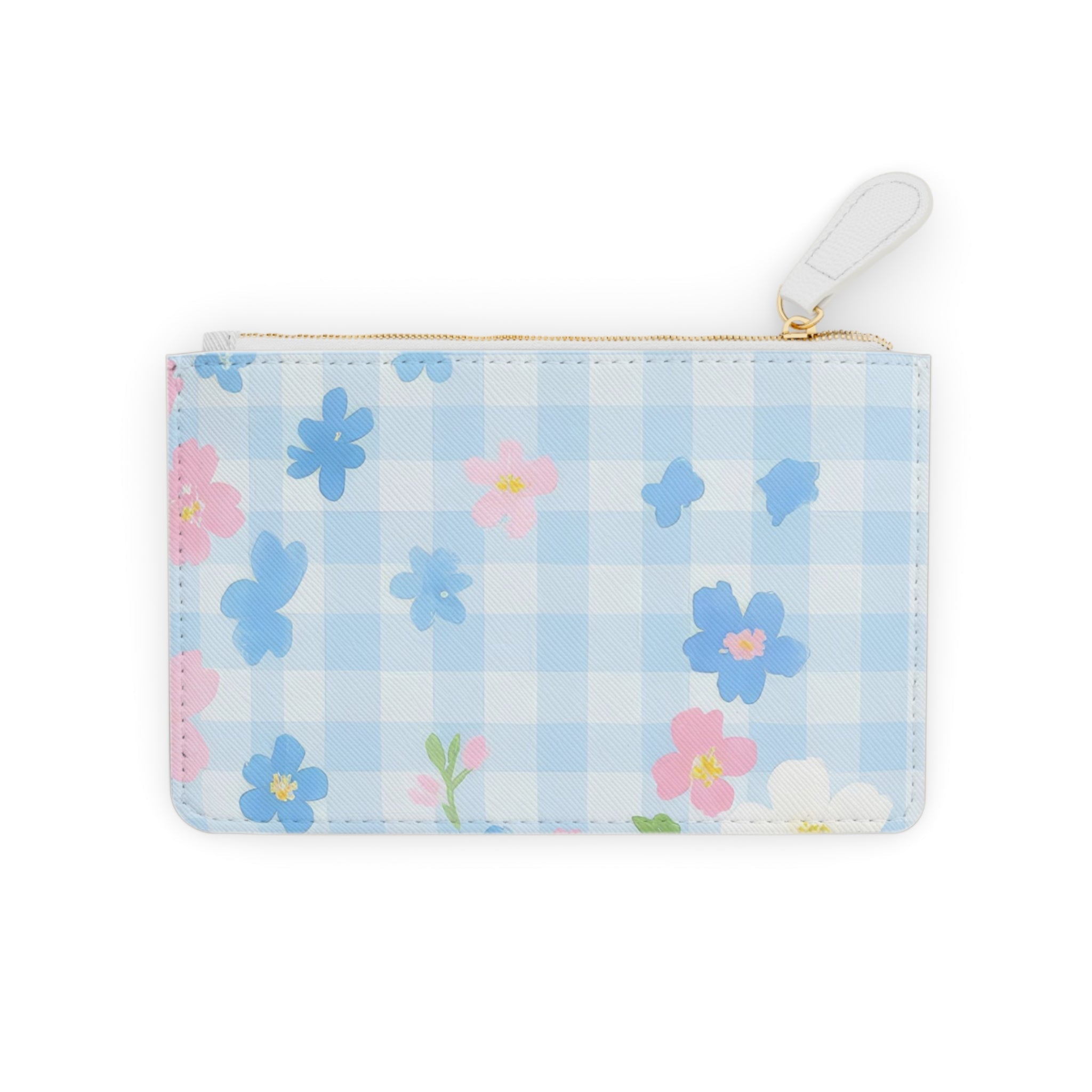 Light Blue Gingham Floral Clutch Bag, Artsulli - Art is Long, Life is Short, Bags, Size, 6.3” x 4”, Color, White, , , 33847534868343967734