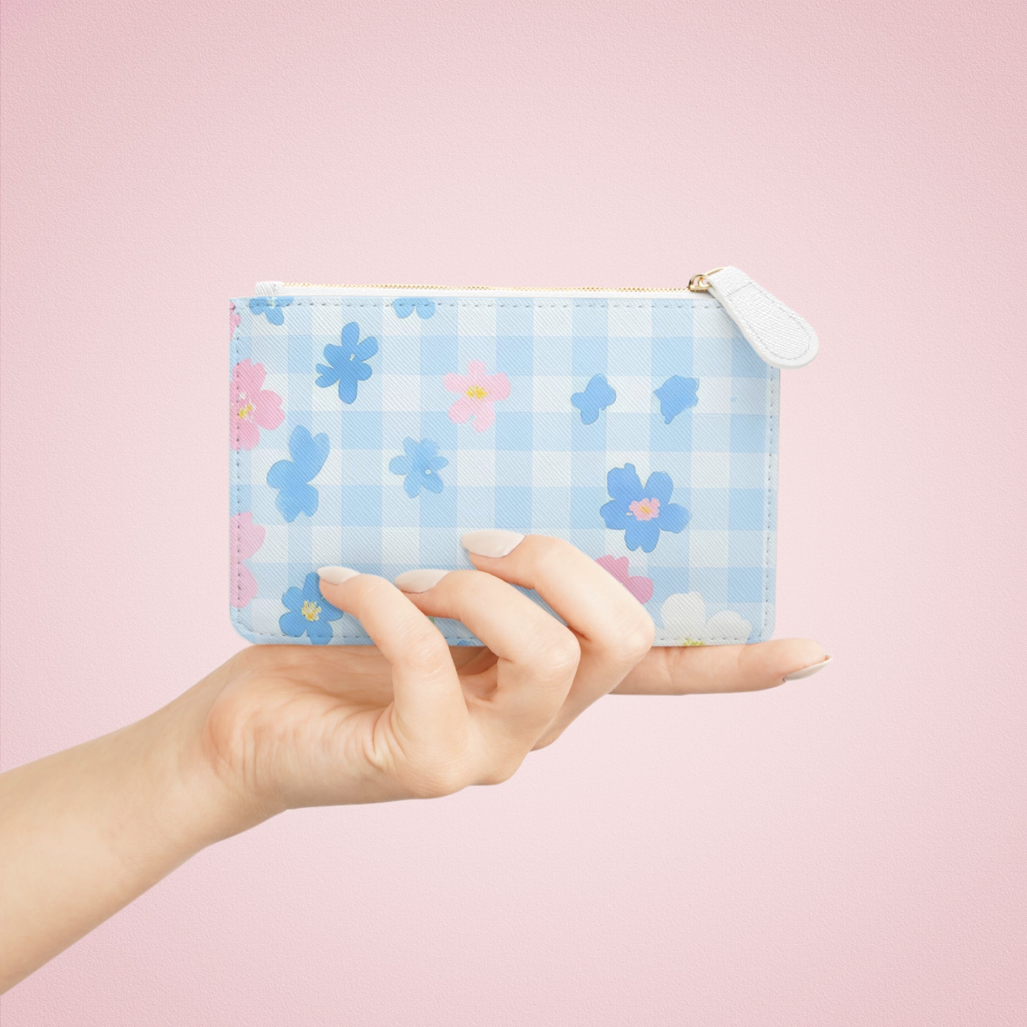 Light Blue Gingham Floral Clutch Bag, Artsulli - Art is Long, Life is Short, Bags, , , , , , , 