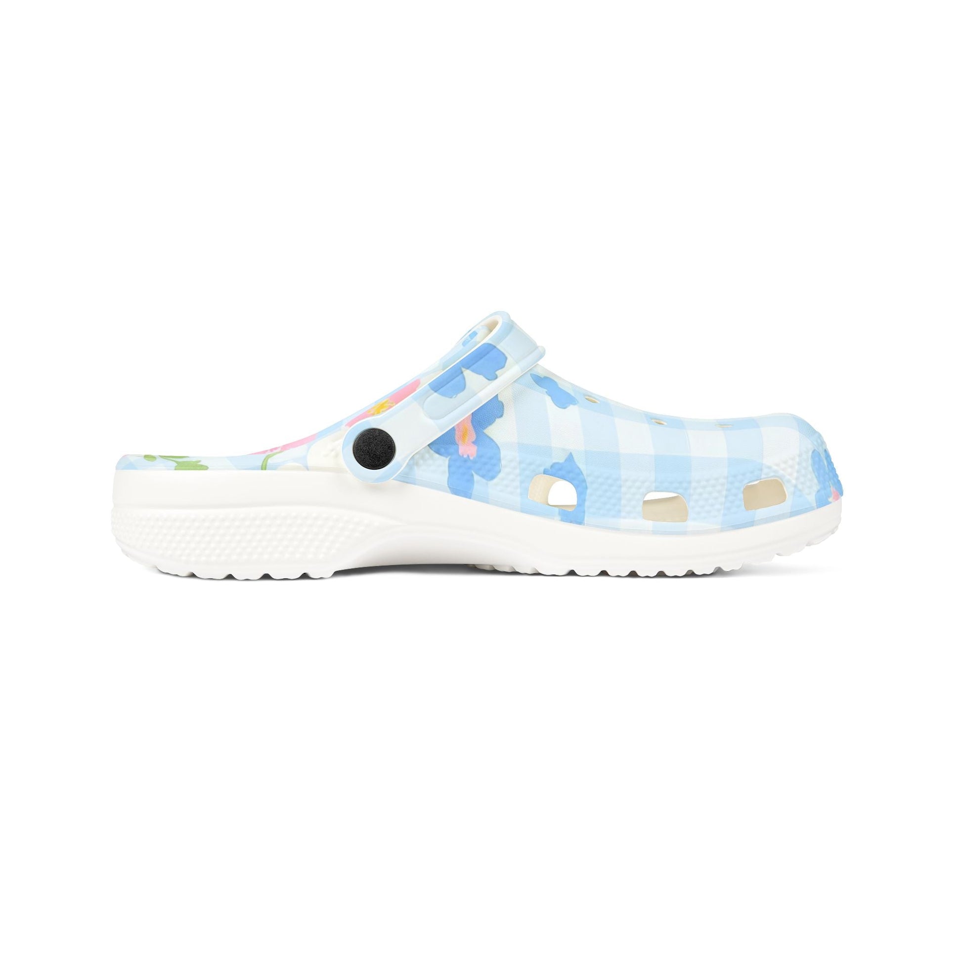 Light Blue Gingham Floral EVA Foam Clogs, Artsulli - Art is Long, Life is Short, Shoes, , , , , , , 