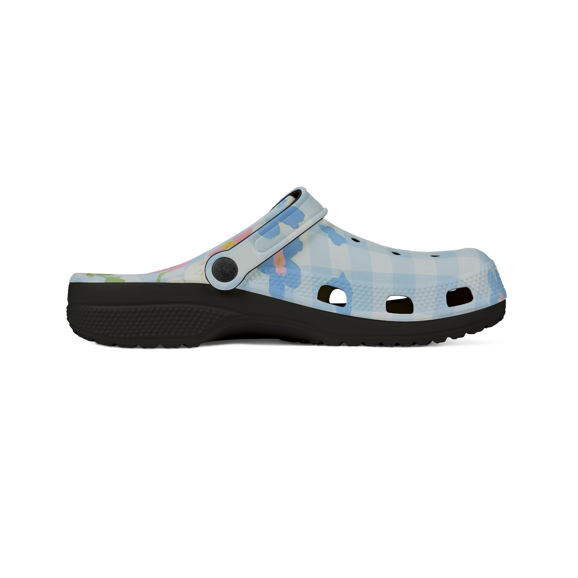 Light Blue Gingham Floral EVA Foam Clogs, Artsulli - Art is Long, Life is Short, Shoes, , , , , , , 