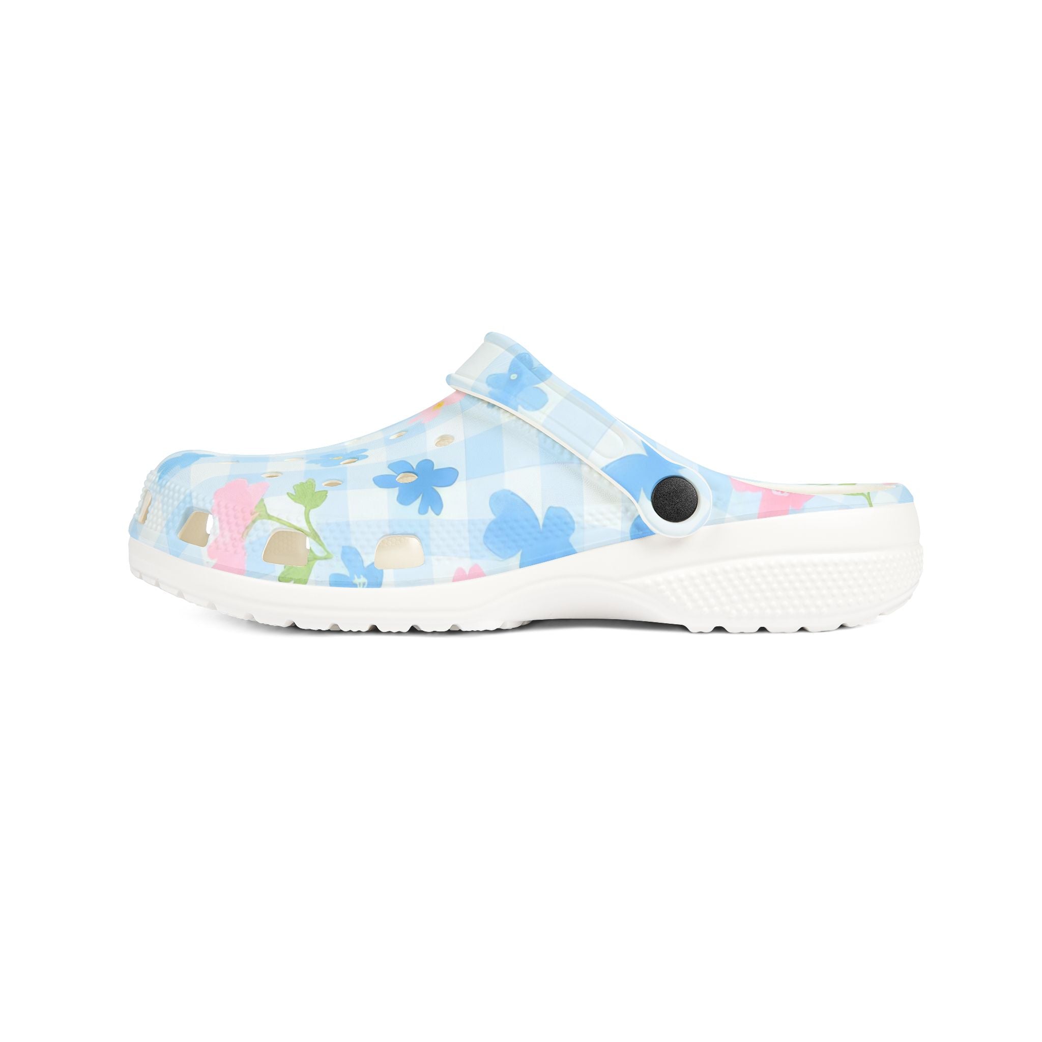 Light Blue Gingham Floral EVA Foam Clogs, Artsulli - Art is Long, Life is Short, Shoes, , , , , , , 
